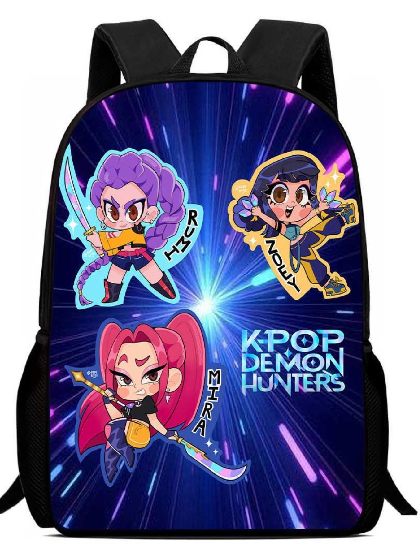 New K-Pop Demon Hunters Backpack, Cute Chibi Rumi Mira Nolly School Bag for Kids, Anime Bookbag for School & Travel
