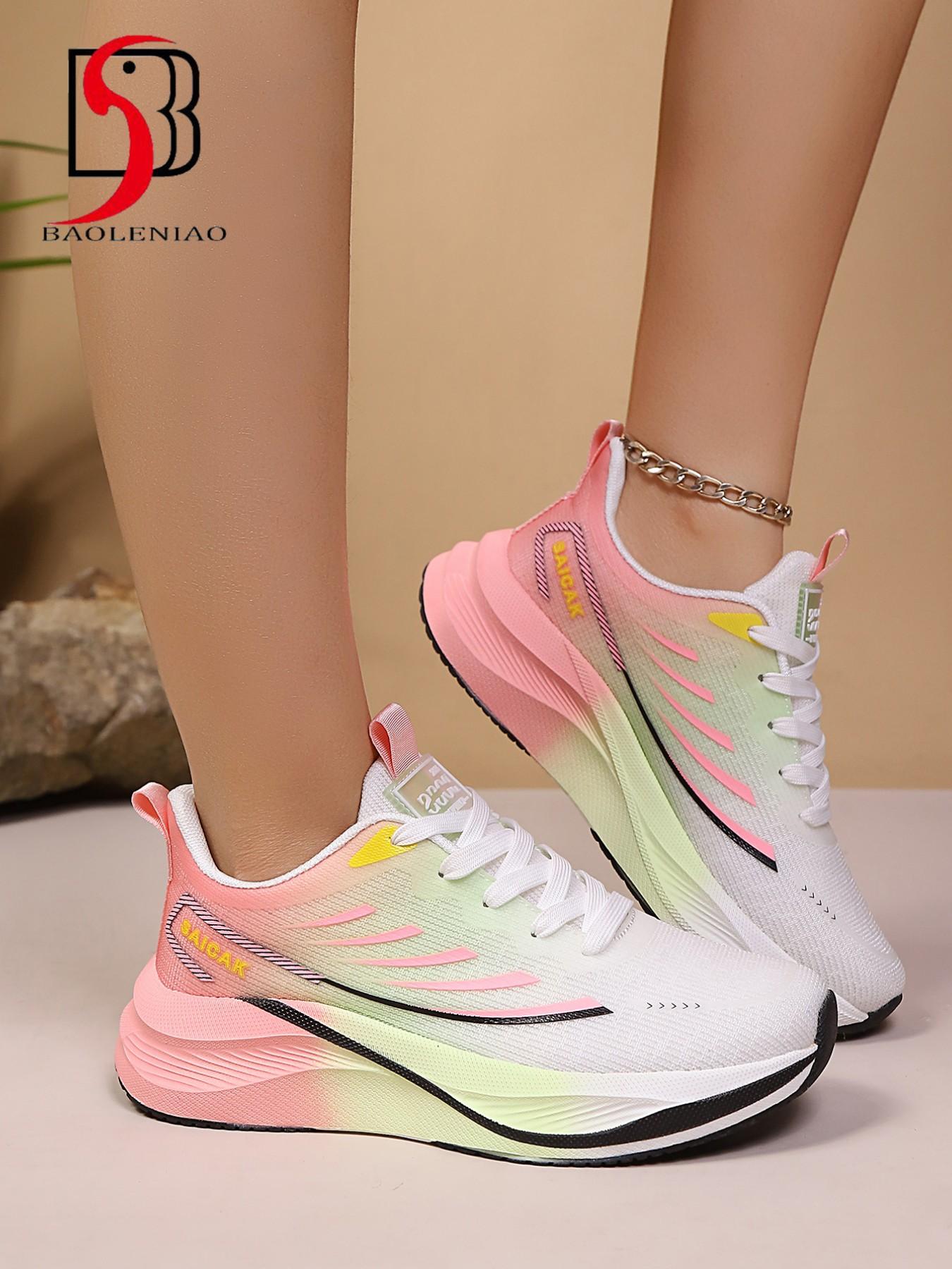 New Lightweight Fashionable Running Shoes for Women, Comfortable Anti-Slip Breathable Sporty Trendy Running Shoes, Gradient Color Low Top Md Sole