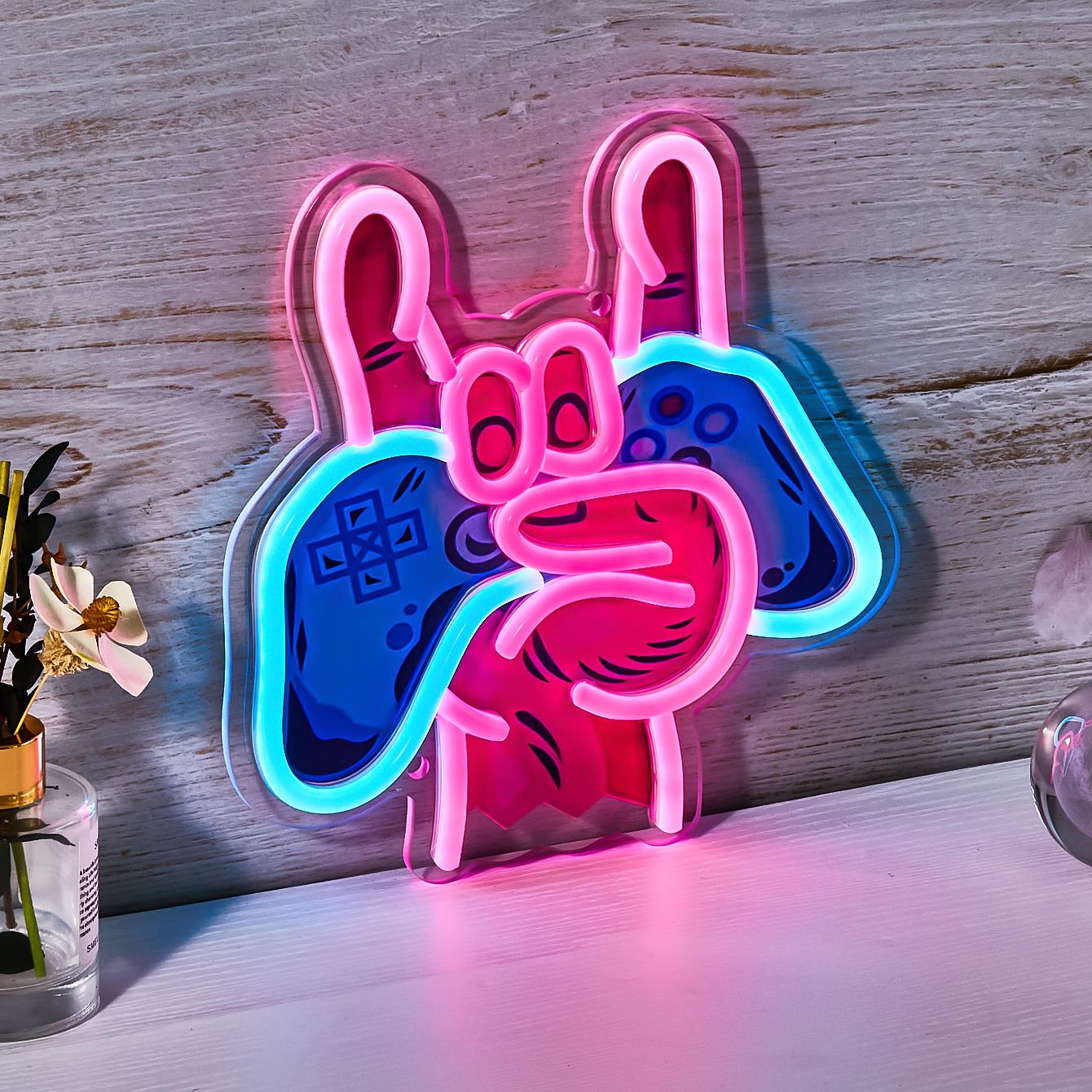 Gamer UV LED Neon Light Sign: Gamepad Design with Dynamic Glow, USB Powered, for PC Gaming Setup & Man Cave Wall Art, Decorative Light Decor