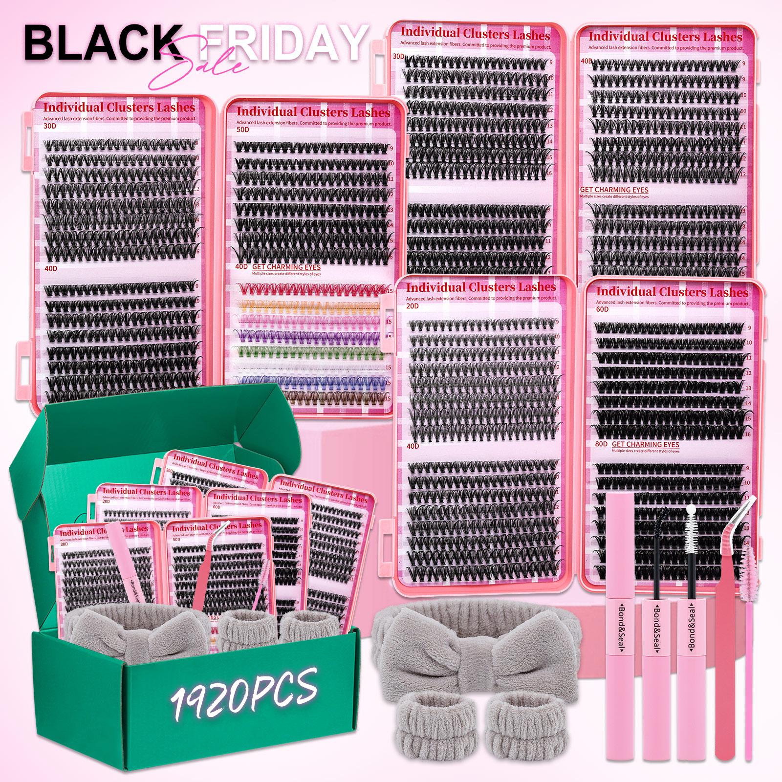 Lashsun Lash Clusters Kit D Curl 8 Styles, Natural Colorful Lashes, Bond Seal Brush, Headband Wristband, Beginner Proficient DIY