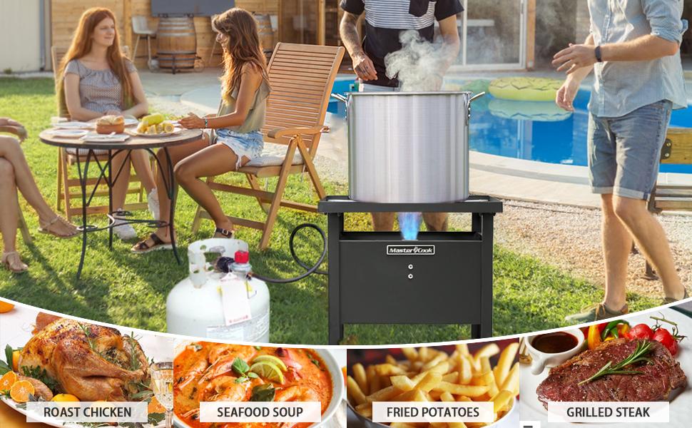 MASTER COOK 70000 BTU Propane Burner, Outdoor Camp Stove Adjustable 0-5 Psi Regulator with 1-Meter Safety Hose, Suitable for Camping, Backyard and Picnic, Stainless Steel MASTER COOK 70000 BTU Propane Burner, Outdoor Camp Stove Adjustable 0-5 Psi Regulator with 1-Meter Safety Hose, Suitable for Camping, Backyard and Picnic, Stainless Steel