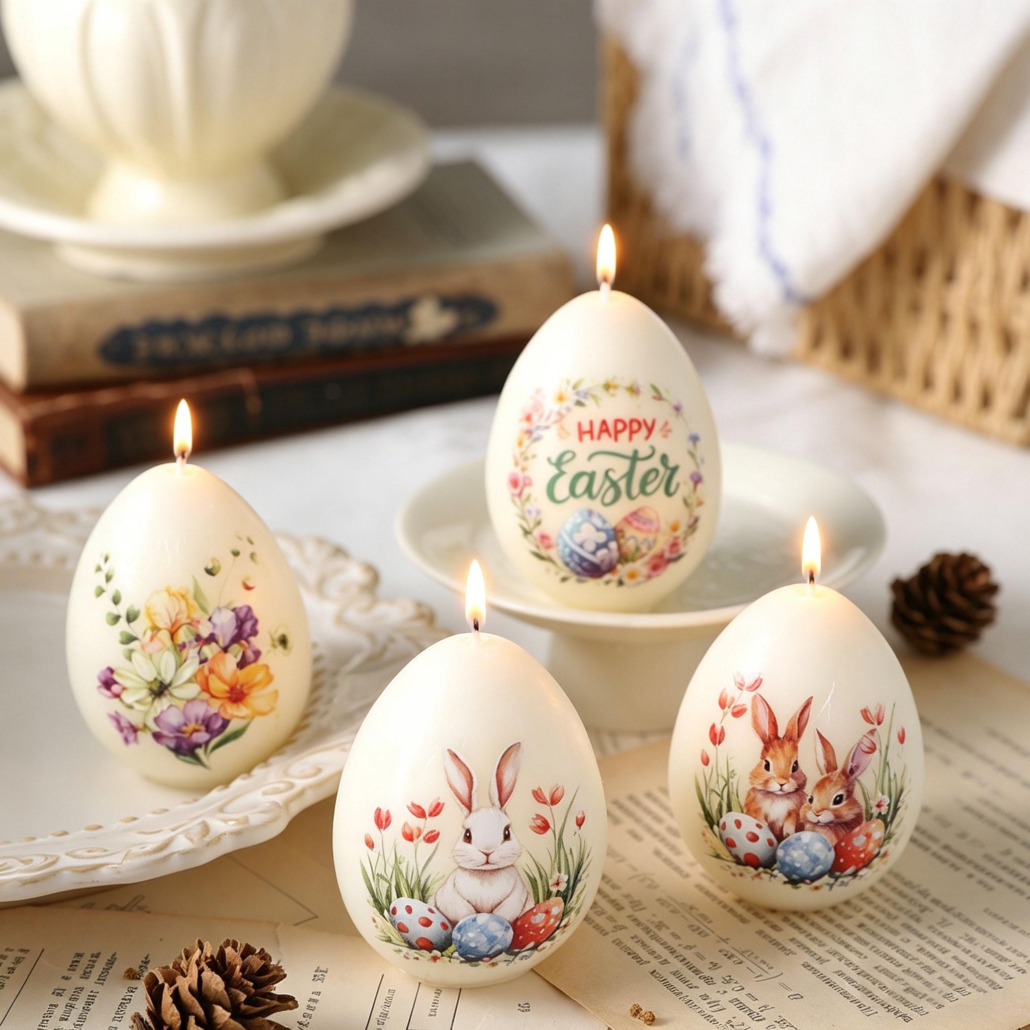 Egg-Shaped Floral Aromatherapy Candle, Hand-Drawn Design, Plant Wax, Natural Scents, Smoke-Free, Easter Decor, Home Fragrance, Gift Idea