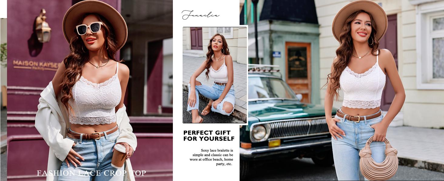 Lace Bralette for Women Spaghetti Strap Tank Top V Neck Slim Basic Camisoles 2026