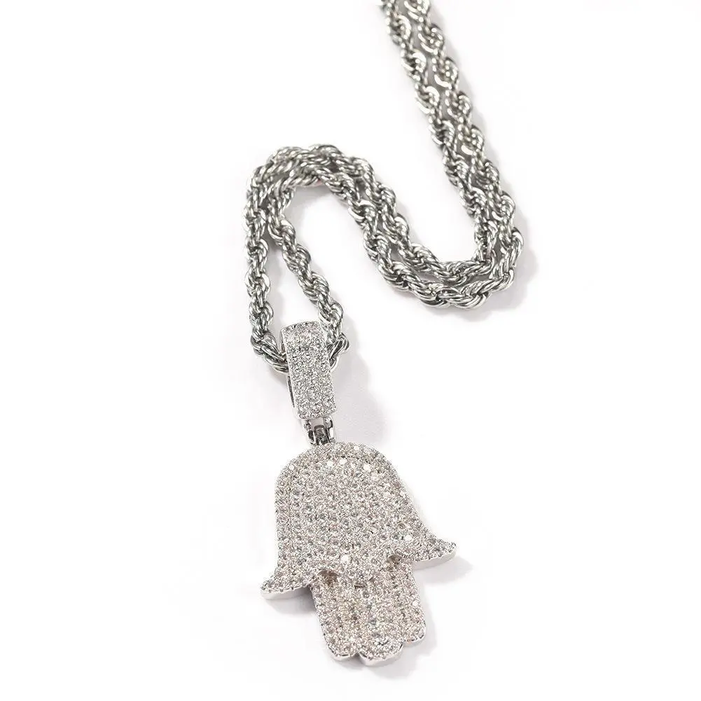 [ICE HUE] Unisex 18K Gold Vacuum Plated Copper Pendant Necklace with 5A+ Sri Lanka Zircon & Hamsa Hand Design - Miami, Italy, Mexico & Micro Inspired Luxury Costume Jewelry for Daily Wear, Gift Idea