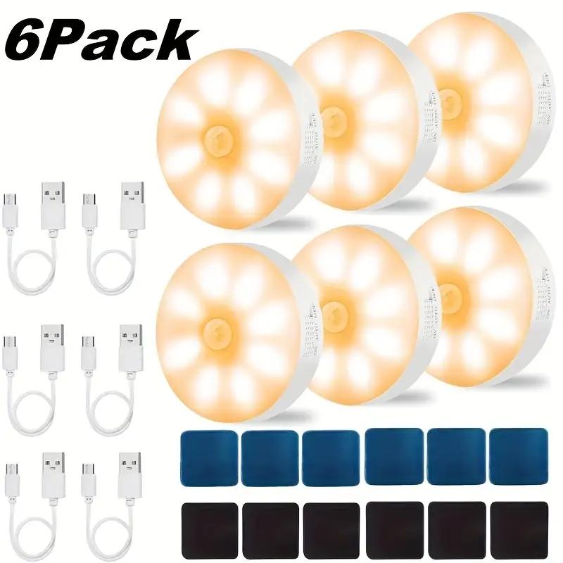 3/6pcs USB Round Motion Sensor Lights with Adjustable Brightness, Touch Control & Wall-Mountable Design - Rechargeable Battery-Powered Lighting for Toilets, Cabinets, Stairs, Corridors, Office Spaces