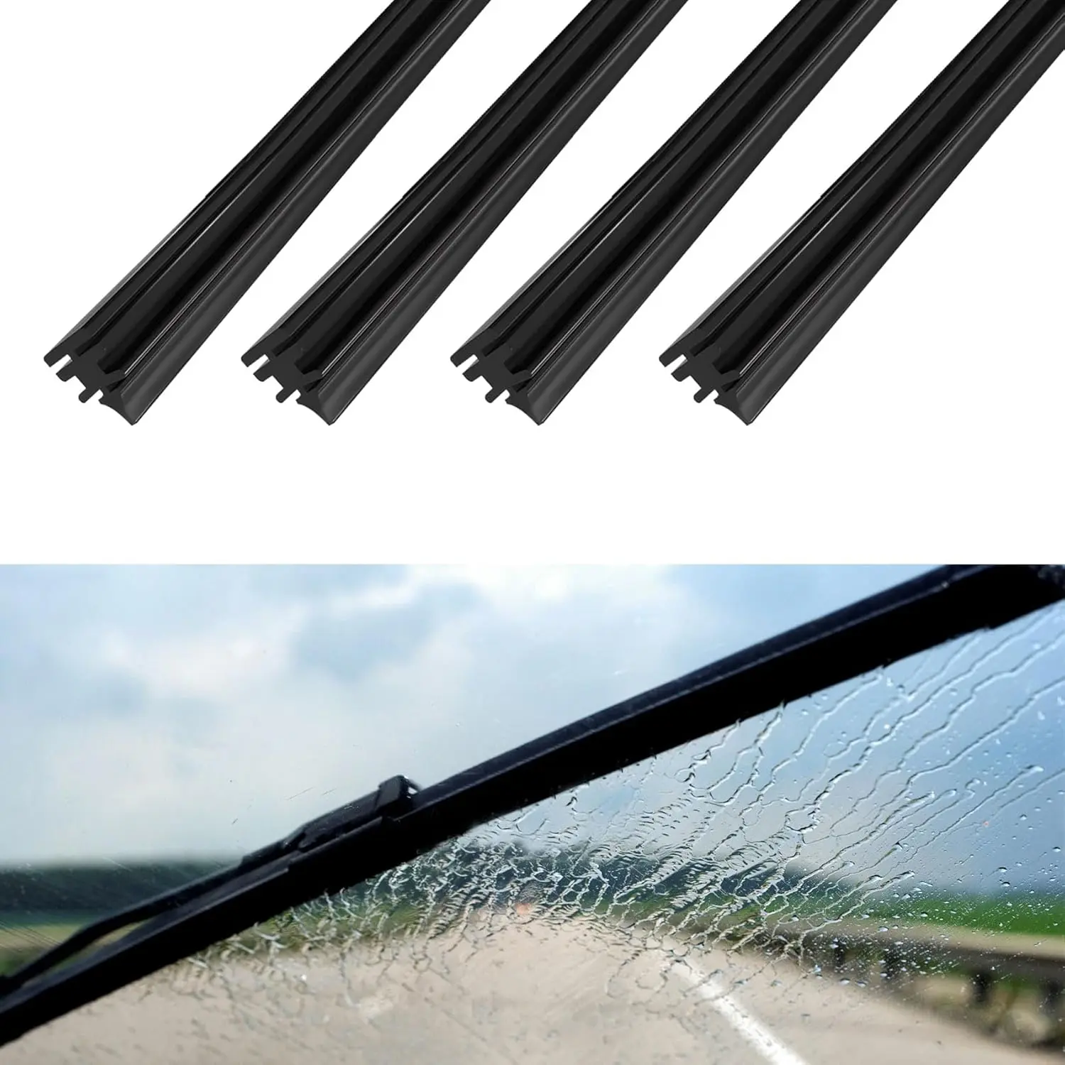 4 count Wiper  Refills, Frameless Window Boneless Insert  Strips (26Inch)