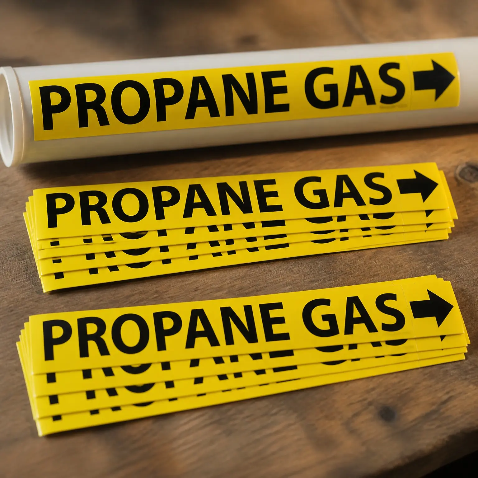 (10 Pack) Propane Gas Pipe Markers with Arrows 1 x 8 inch – Durable Gas Line Identification Stickers, Warning Labels, and PVC Pipeline Tags for Safety and Compliance