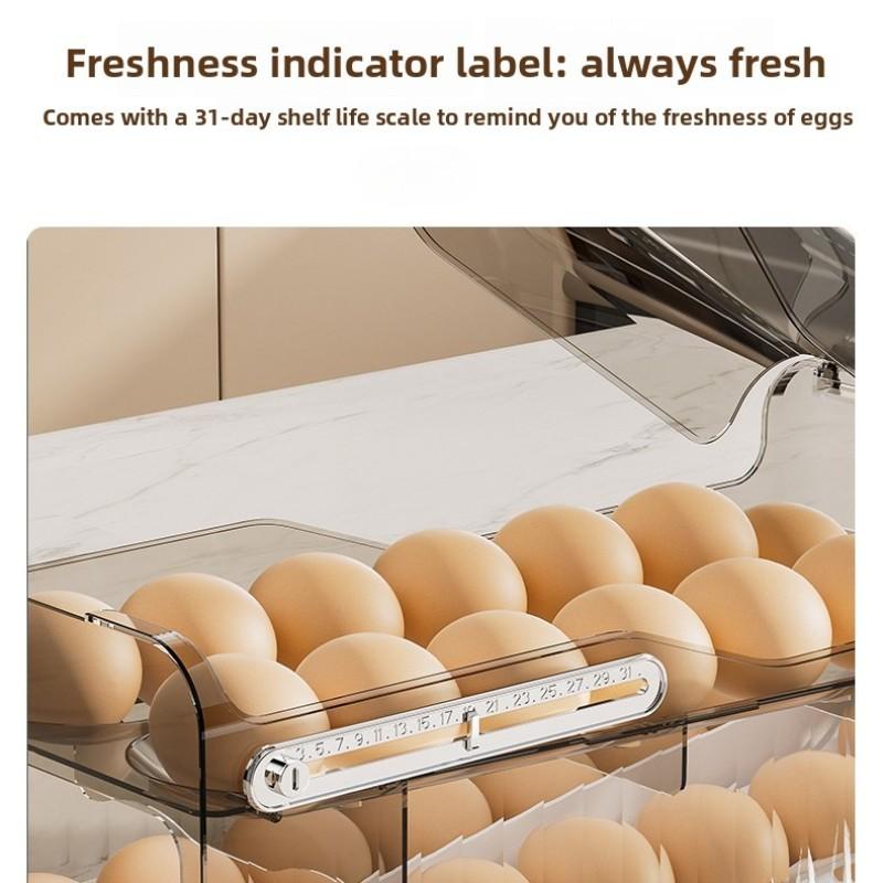 Two-Row Dual-Layer Transparent Egg Storage Box, Space-Saving Easily Rolling Egg Rack, Durable Food Grade Material Refrigerator Organizer, Organized Kitchen Utensils
