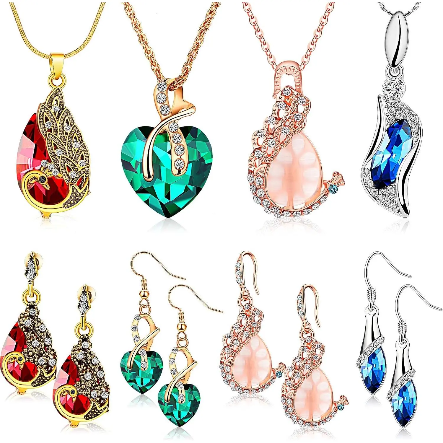 4 Set Peacock  for Women, Earrings and Necklace Set, Gifts