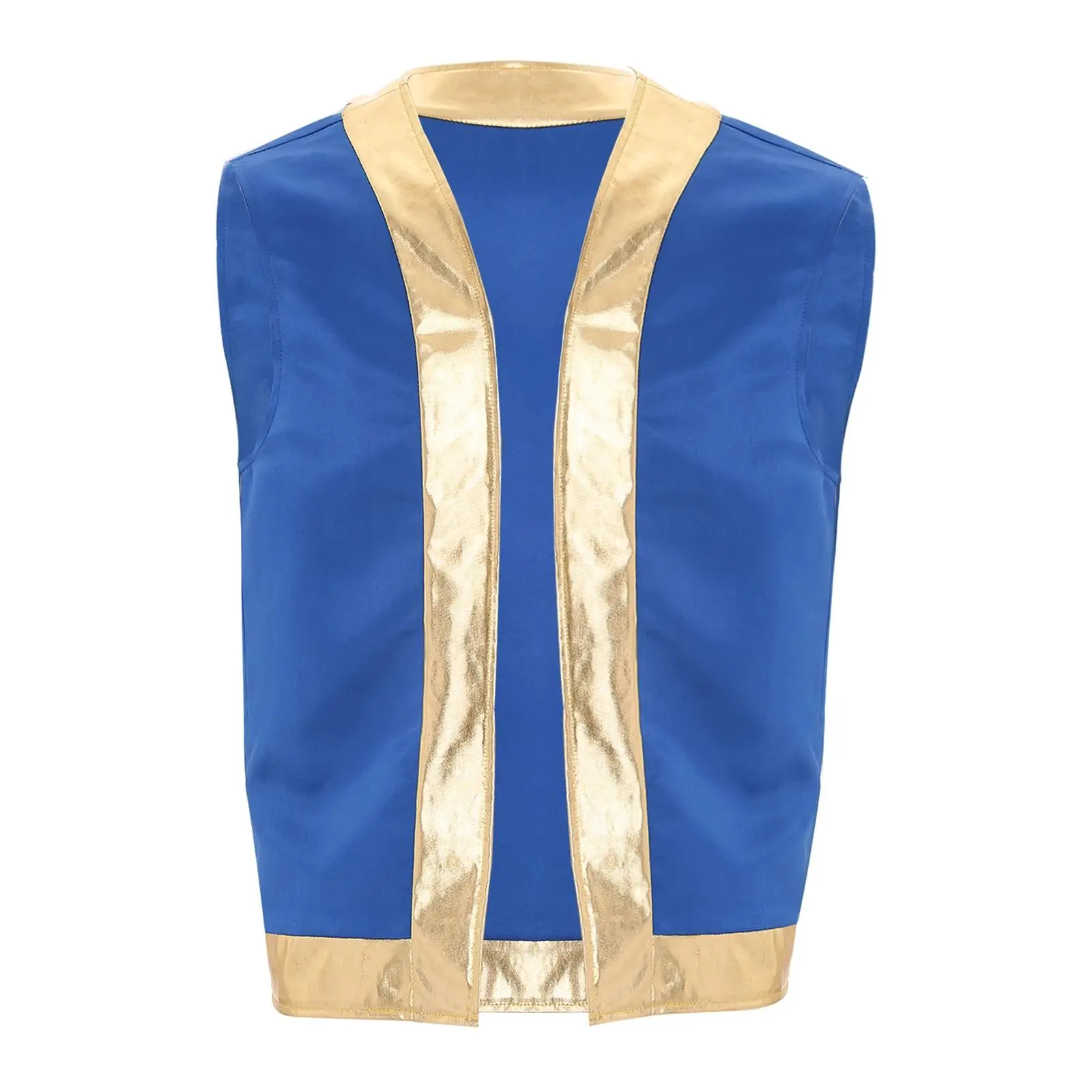 Mens Deluxe Arabian Prince Stain Vest Shiny Tops Halloween Toad Vest Open Front Waistcoat Indian Arabian Captain Cosplay Costume