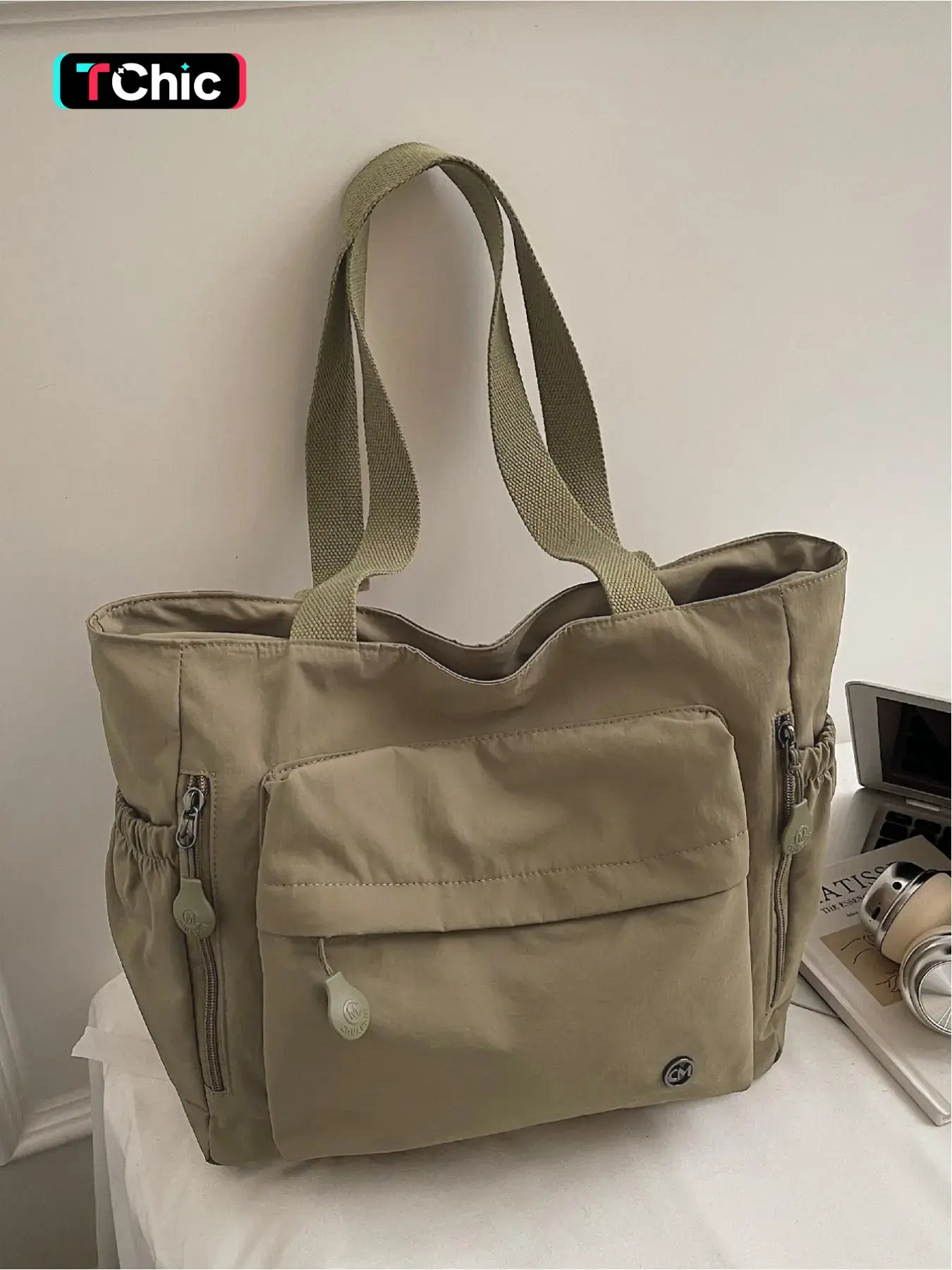 Large capacity women's bag Korean version 2025 new fashion simple one shoulder tote bag canvas bag college student computer bag multi pocket casual multifunctional daily commuter bag Everyday Work Bag suitable for work, shopping, Trendy versatile bag