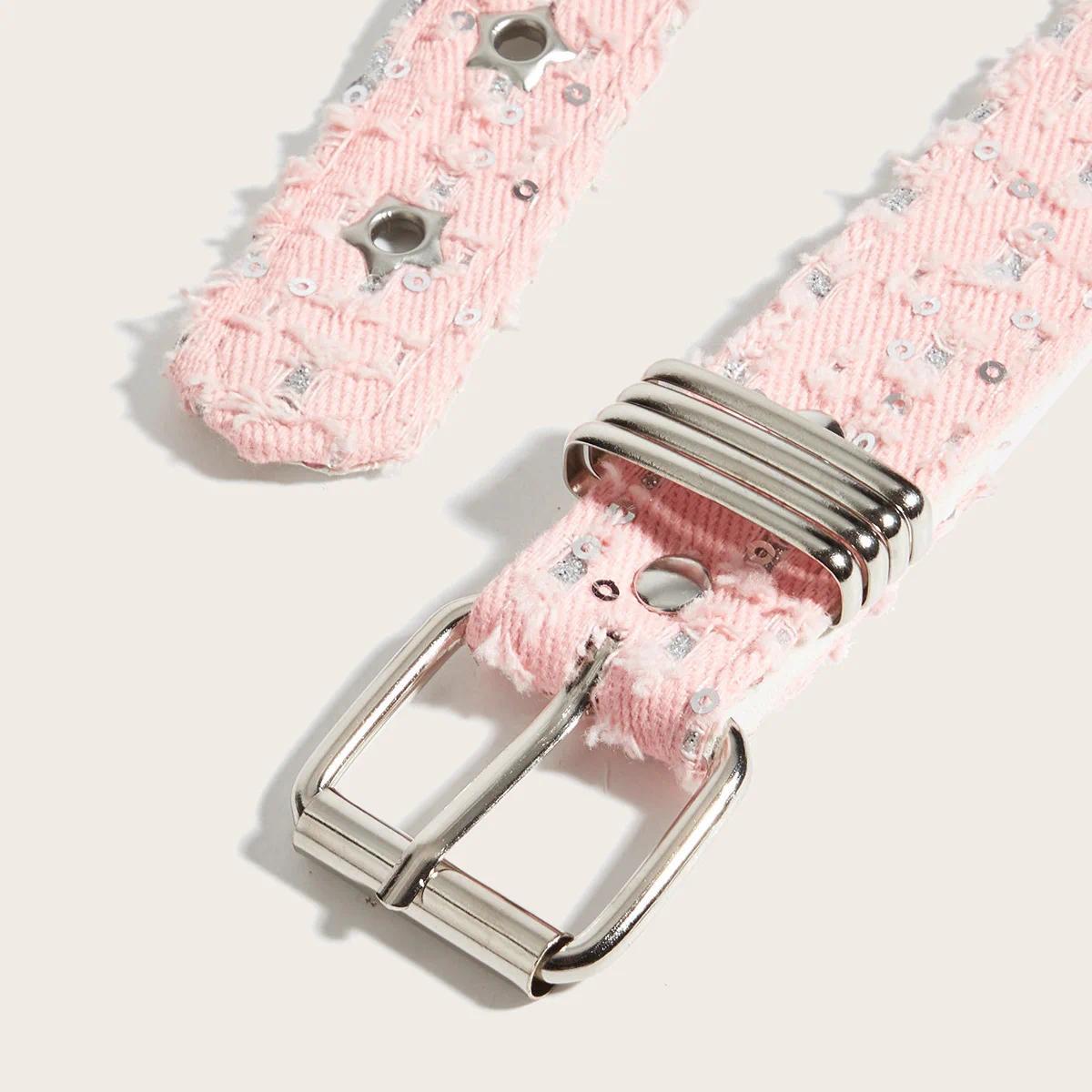 Fashion Luxury Belt Black Punk Accessories Pink Denim Girdle HipHop Y2k Star Hollowed Pin Buckle Waistband For Women Y2K Belt