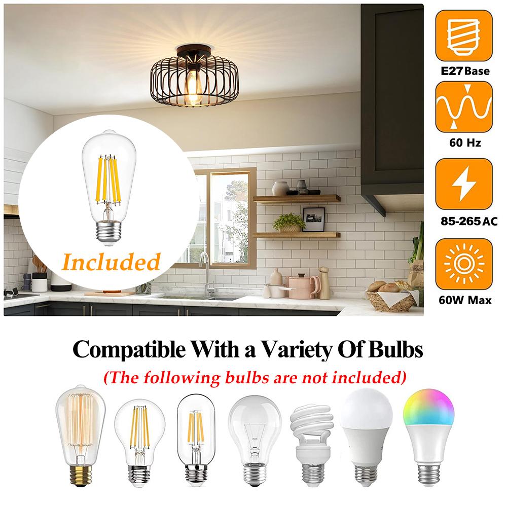 Serbasic Semi-Flush Mount Ceiling Light Fixtures Modern Gold Ceiling Light E27 Base Round Lampshade Chandelier for Hallway Bedroom Foyer Living Room Dining Room Kitchen