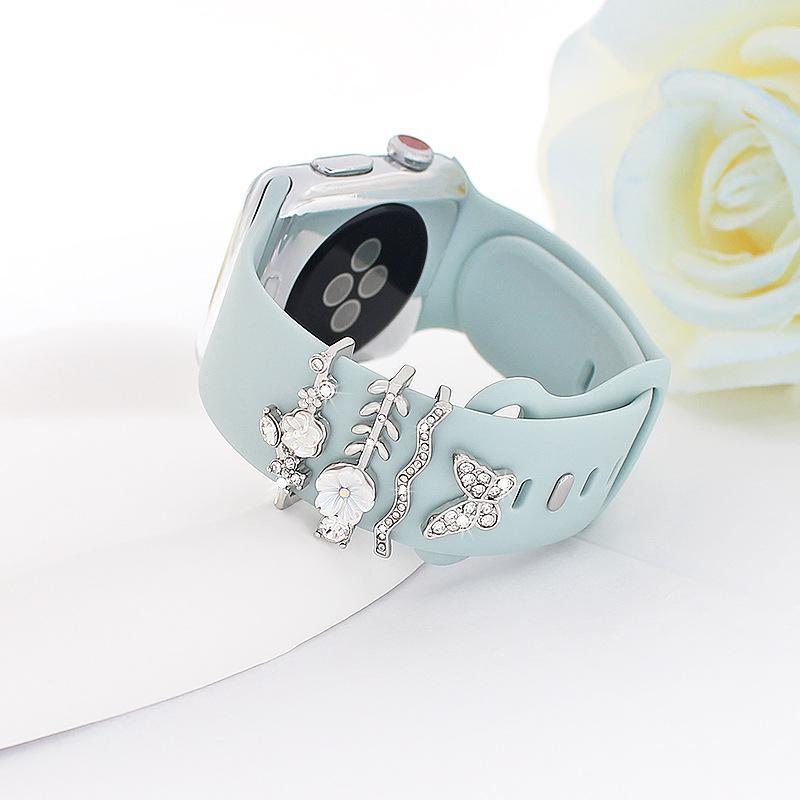 Crystal Rhinestone Flower & Butterfly Decorative Charms - Personalized Accessories for Silicone Watch Bands, Universal Ornament Rings for Smart Watches