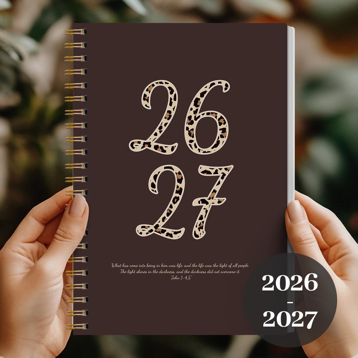 2026-2027 Leopard Print Monthly Planner, Dual Year Calendar, Study Work Life Organizer, High Aesthetic Self-Discipline Tracker