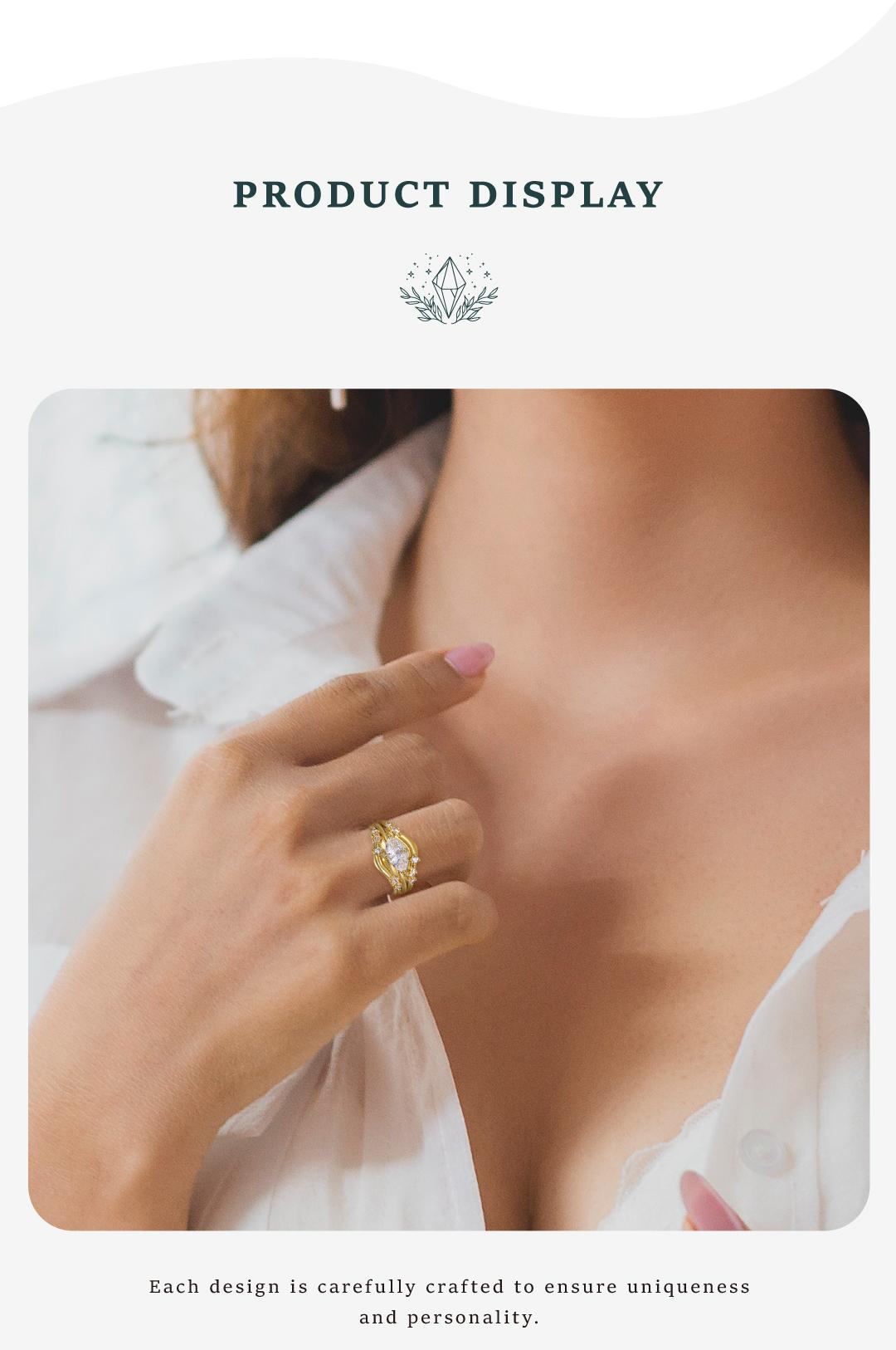 Moi Mart Luxurious Three-in-One Marquise Cut Synthetic Moissanite Ring, Stackable Ring Set, 925 Sterling Silver Jewelry, Perfect gift for Her