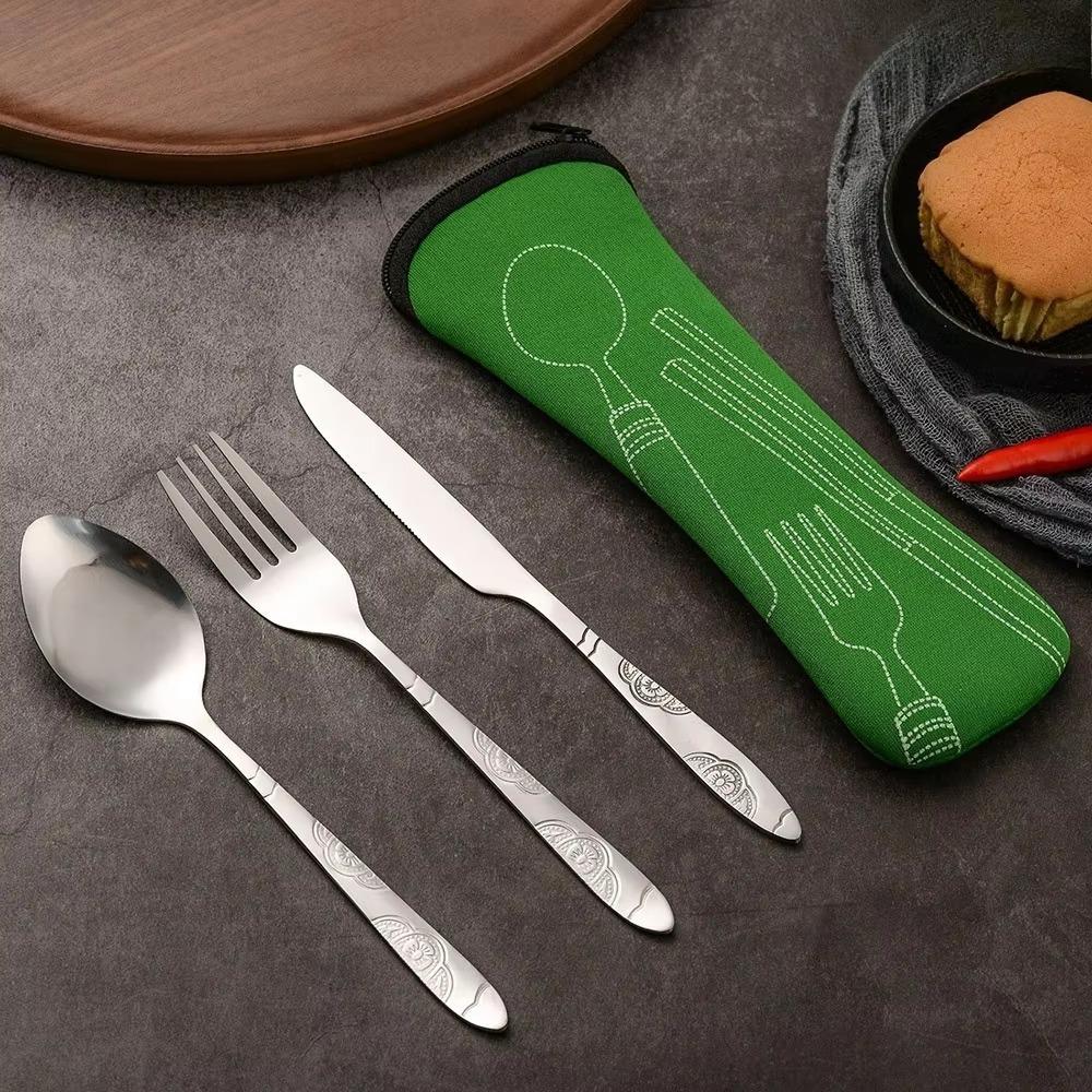 Camping Cutlery Set, Stainless Steel Travel Utensils with Spoon, Fork & Knife, Portable Set for Picnic, Hiking & Office Lunch