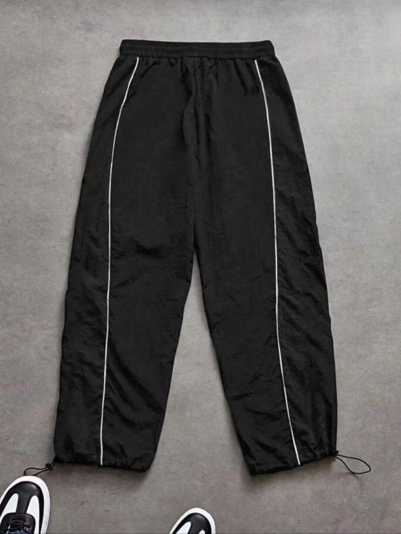 Men's Fashion Casual Sport Pants, Unique Print, Taslon Fabric, Striped Design, Adjustable Elastic Cuff, American High Street Style, Sports Casual Pants