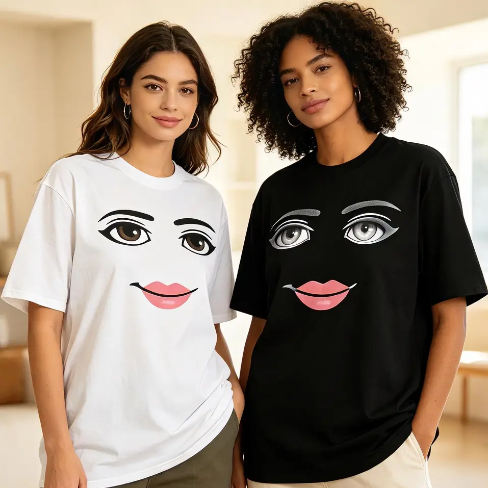 Summer Unique Harajuku Streetwear Robot Roblox Woman Face Gaming Themed Aesthetic Apparel,Unisex Fit Casual Summer Cotton Humorous Graphic Tee ,Casual Streetwear Top ,Funny Vintage Tee