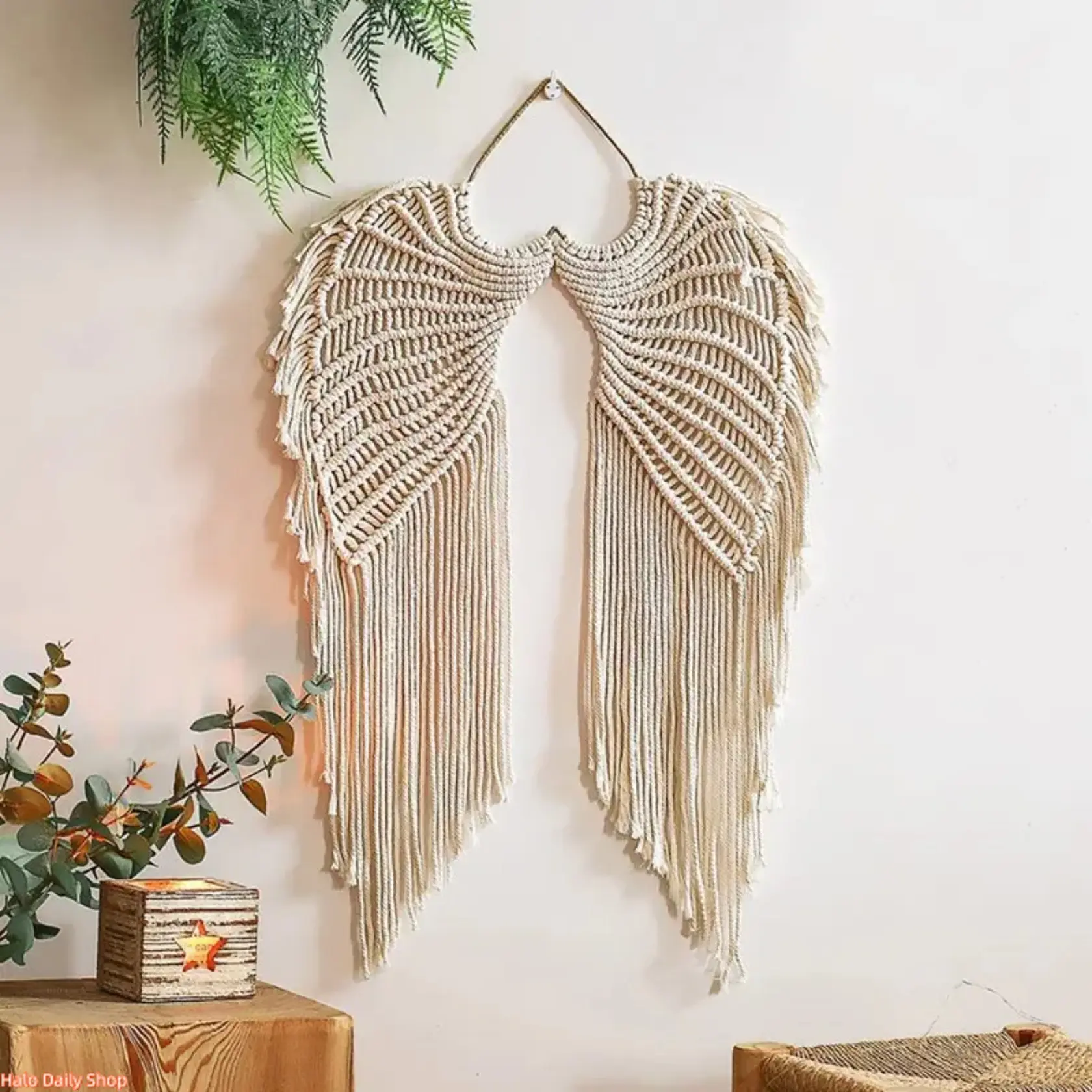 Macrame Wall Hanging - Bohemian Angel Wings Woven Cotton Rope Tapestry, Handcrafted Fringe Decorative Wall Art, Bohemian Tapestry Style Home Decorative Ornament for Living Room, Decoration, Hangable, Wall Decor