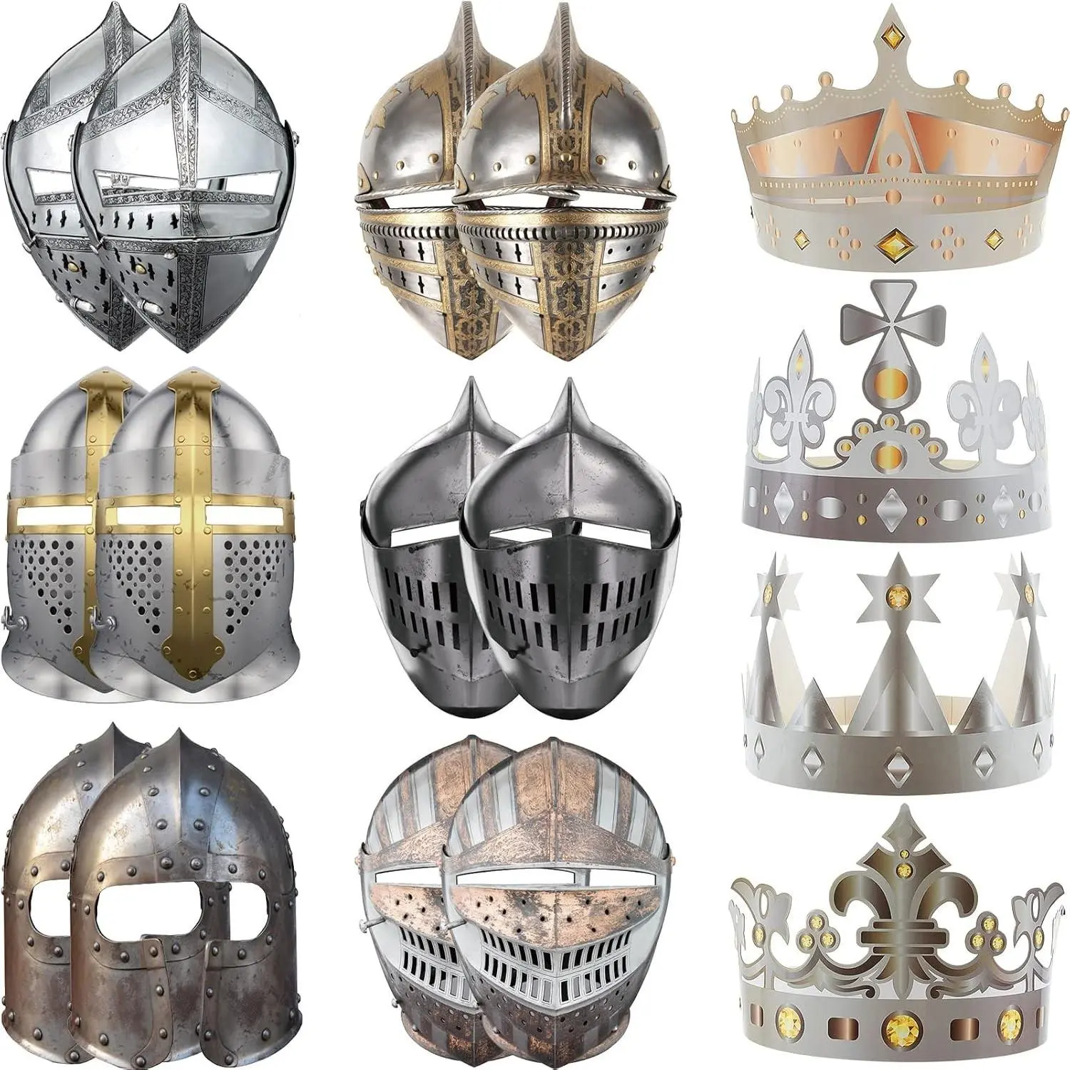 24 Pcs Medieval Party Decorations Set, Knight Helmet, Crown, Masks, Armor Paper Cosplay Dress Up Kit, Crusader Soldier Roman Viking Theme, Renaissance Party Decor, VBS DecorationsGift