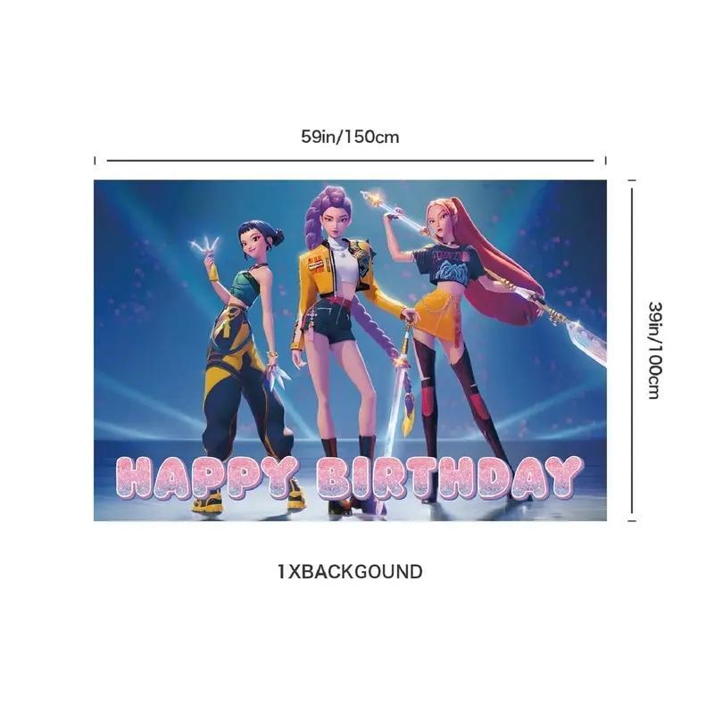 K-Pop Birthday Party Decoration Set Collection whimsical home decor,Kpop Anime Girls - Tablecloths, placemats, plates, cups, banners, forks, figurines, Backdrop, balloons, cake decorations, stickers, glasses and masks, K-Popbirthday party tunique decor