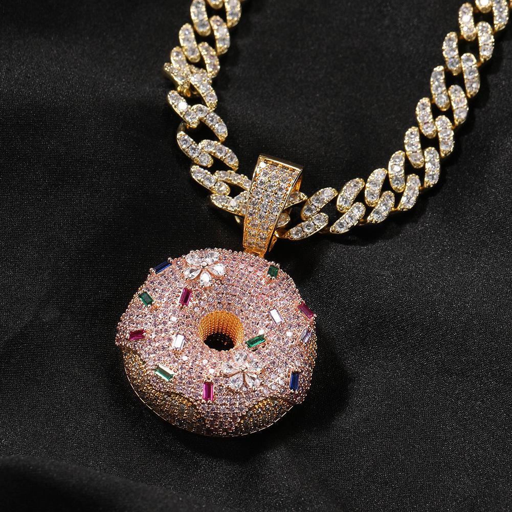 Loveden Hip Hop Iced Out Colorful Donut Pendant Necklace, Full Micro Pave Cubic Zirconia Donut Charm, Trendy Brand Quirky Streetwear Jewelry, Unique Fun Fashion Accessory, Unisex Statement Ornament for Men Women, Ideal for Daily Outfits, Club Party & Casu