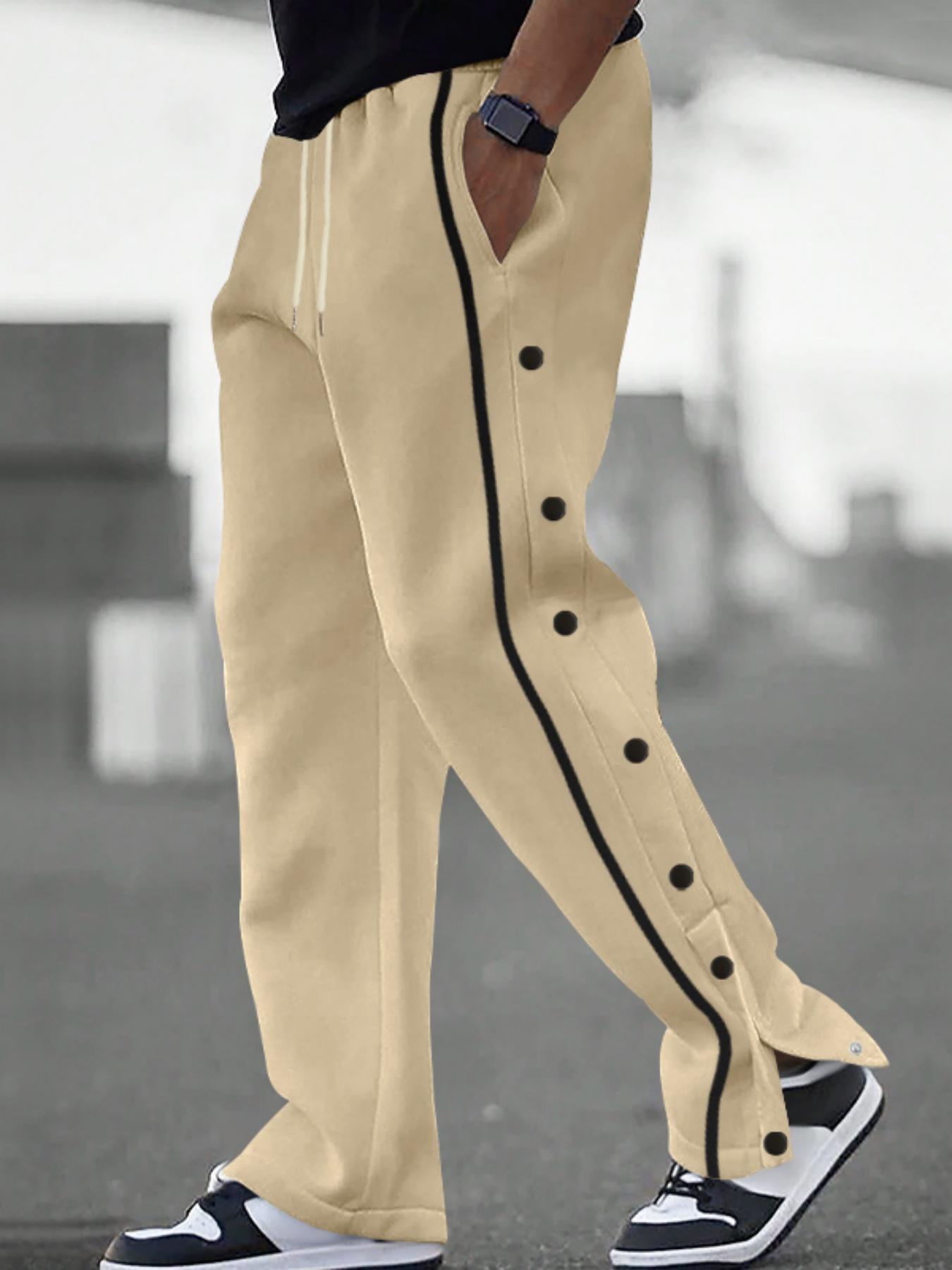 Men's Front Button Jogger Pants, Drop-Crotch Loose Straight Leg  Thickened Fleece Lining Sweatpants , Drawstring Waistband and Pockets, Street Hip Hop Gym Wear, Wide Leg Sweatpants