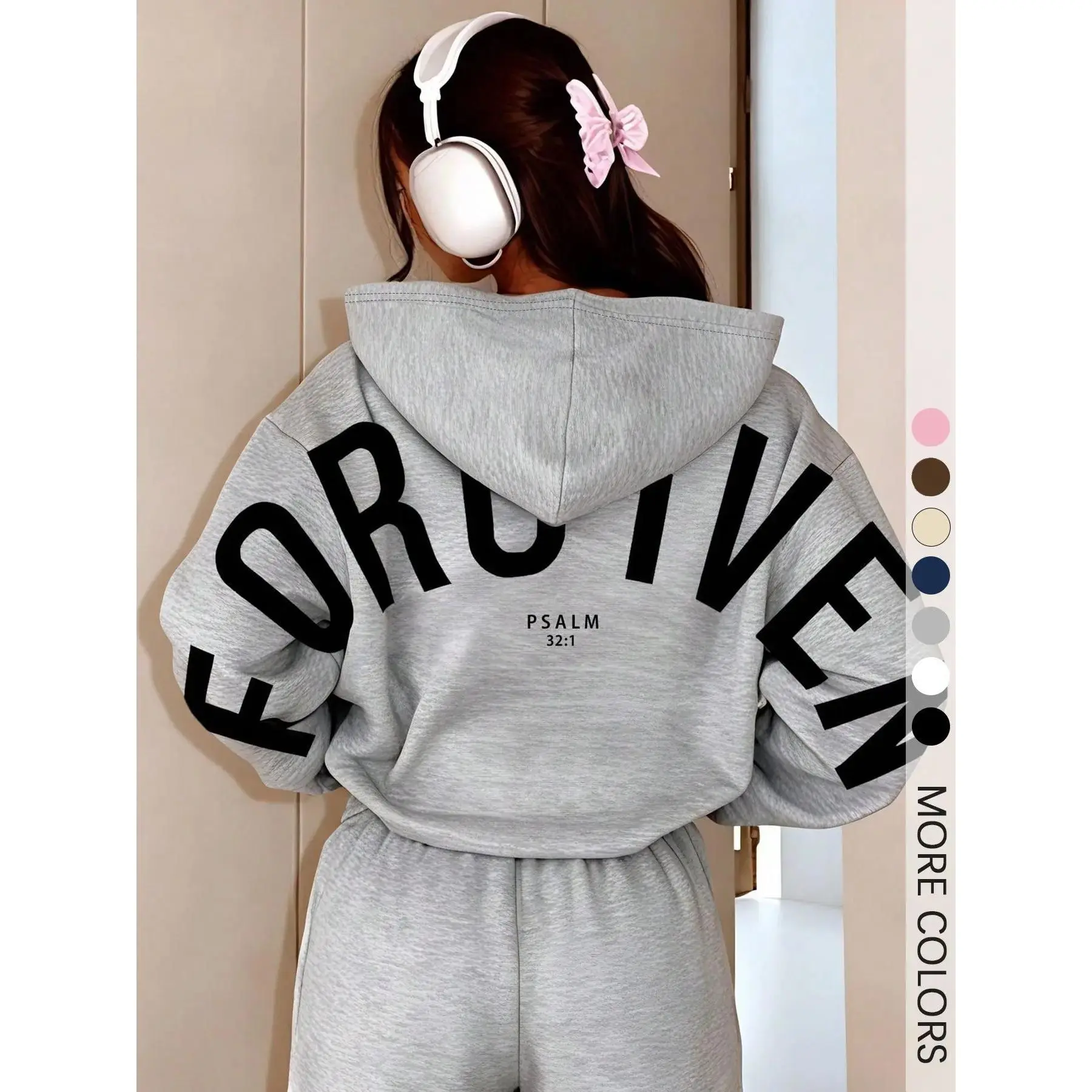Unisex Minimal Faith Theme Hooded Sweatshirt, 'forgiven' Text Asymmetrical Design, Soft Casual Everyday Wear, Perfect for Young Christians, Spring & Fall