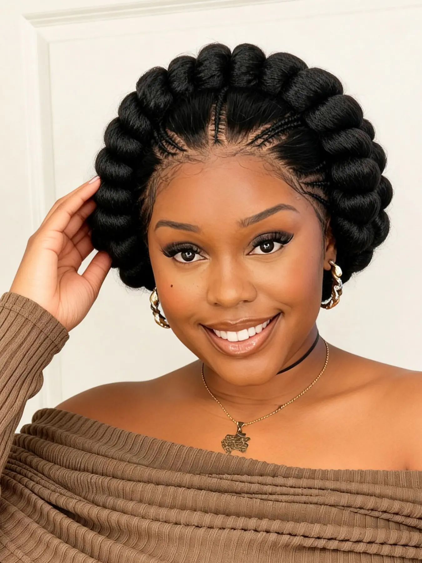 Braided Updo Wig for Women, Pre-Braided Crochet Bun Wig with Natural Hairline, Ready to Wear Protective Style Wig for Daily, Party, Wedding