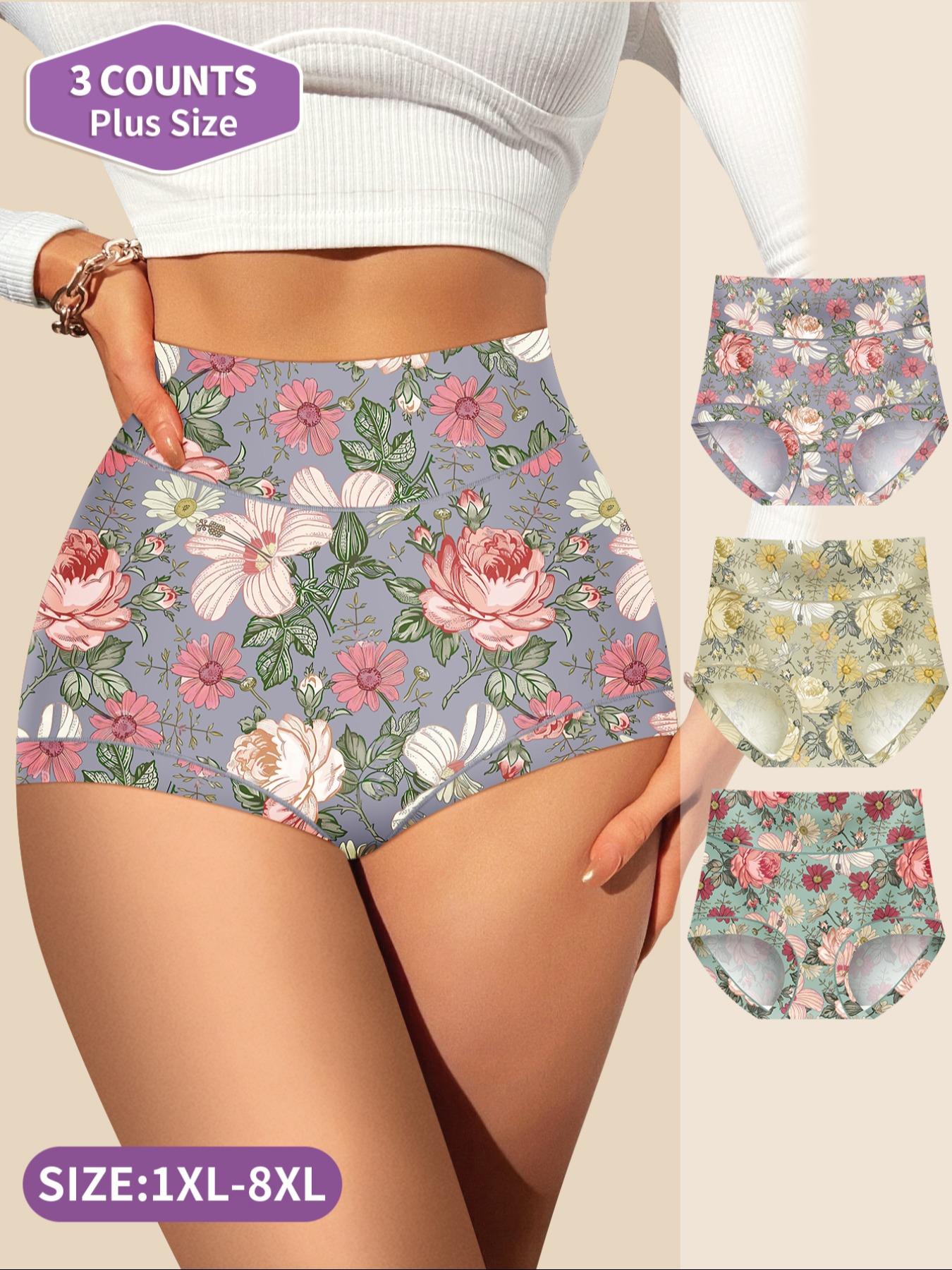 【Plus Size】 All Over Print Brief, Casual Comfy Breathable Panties, Casual Breathable Knicker for Daily Wear, Women's Underwear for All Seasons