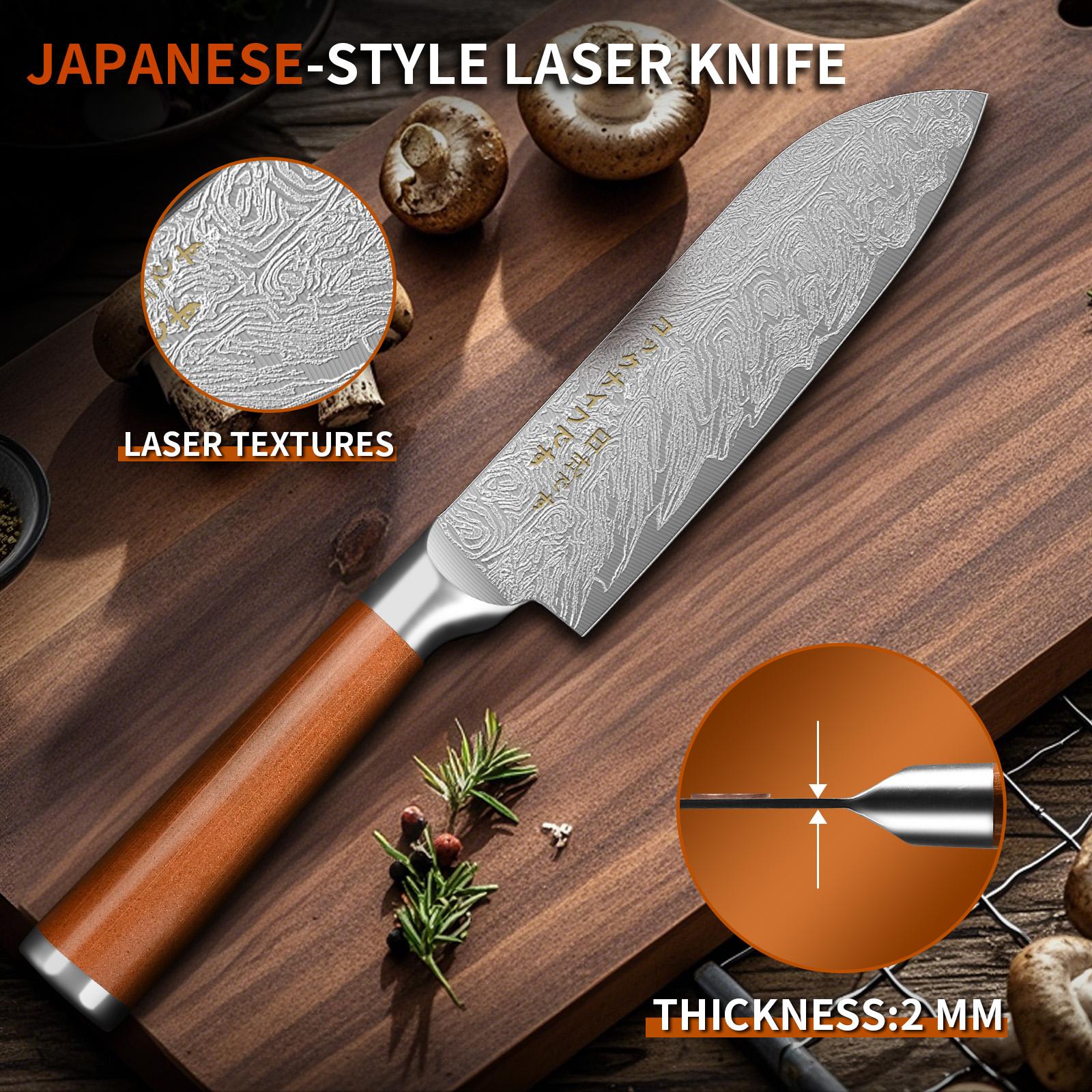 Japanese All Steel Kitchen Knives Block Set, Sharp Blade Chef Knife with Imitation Wooden Handle, Professional Cutting Tool for Bone, Meat, Fish, Vegetables. Ideal Chef Christmas Gift.
