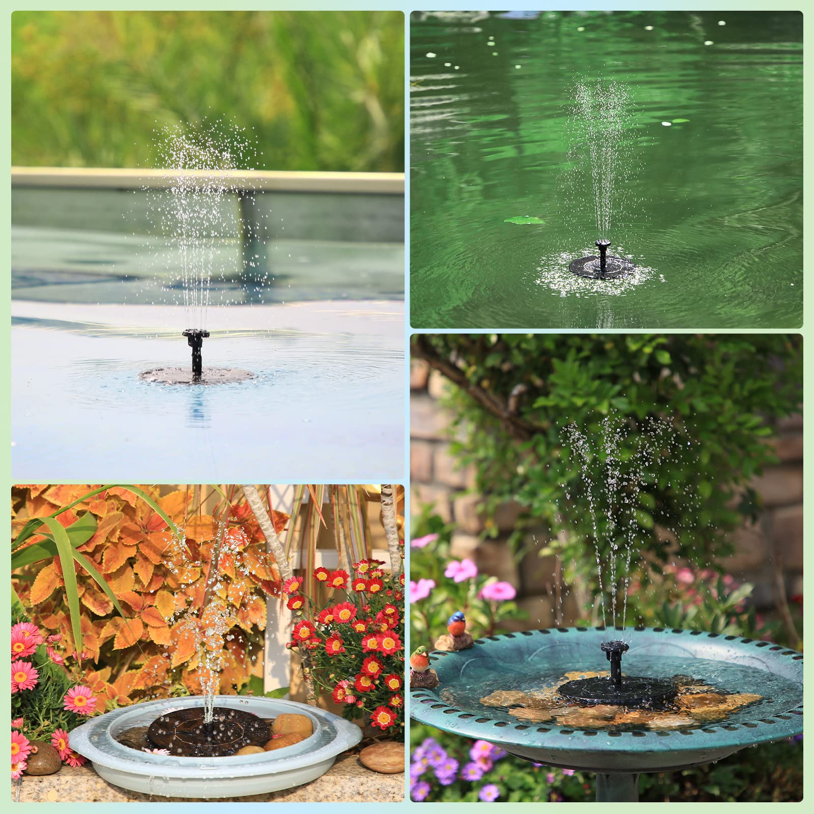 AISITIN Solar Bird Bath Fountain Pump, 1.5W Solar Bird Bath Fountain Pump with 6 Nozzles, Solar Fountain Pump for Garden, Pond, Swimming Pool, Fish Tank and Outdoor Spray Water Feature AISITIN Solar Bird Bath Fountain Pump, 1.5W Solar Bird Bath Fountain Pump with 6 Nozzles, Solar Fountain Pump for Garden, Pond, Swimming Pool, Fish Tank and Outdoor Spray Water Feature