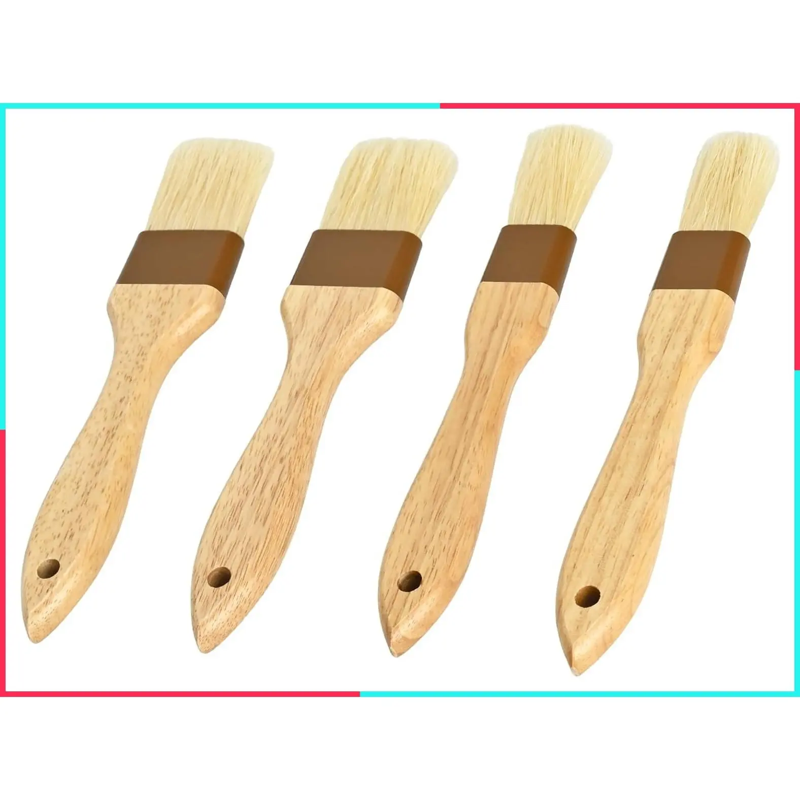 4 Pcs Natural Bristle Pastry Brush Set, Premium Basting Brushes for Butter, Oil, Egg, Sauce, Marinade, BBQ, Turkey, Cooking and Baking