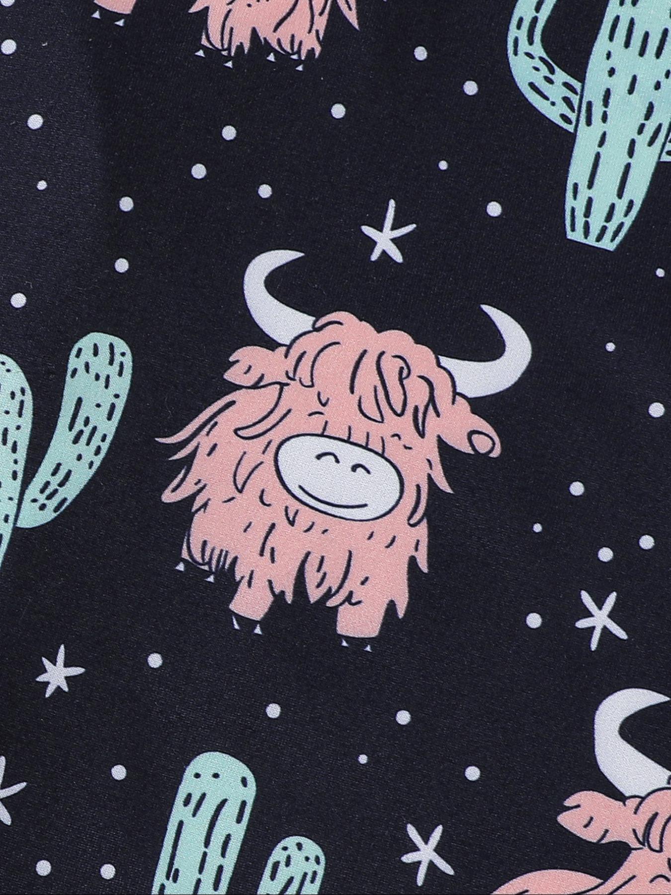 Children's pajamas 2 sets of cute little yak printed children's pajamas for girls and boys, new for summer 202, flame retardant, thin short-sleeved shorts 2 sets of pajamas for children can be worn outside as home clothes 2 sets of Print Sleepwear