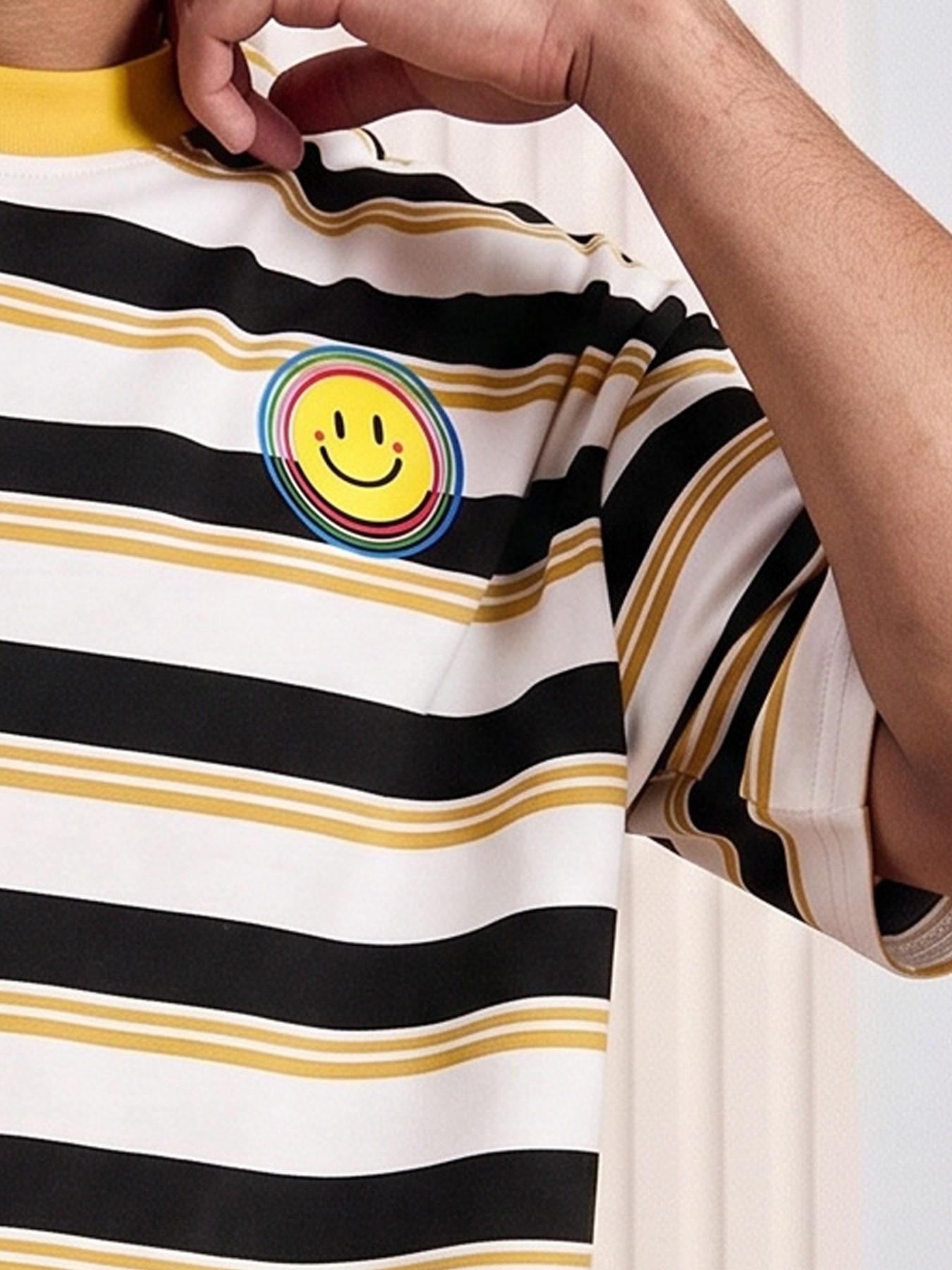 Men's Vintage Striped Short Sleeve T-Shirt, Casual Loose-Fitting Long Tee, Plain Surface Unlined Clothes, Batch Number 202604