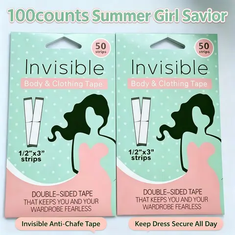 100pcs Invisible Non-Slip Stickers, Body Clothing Adhesive, Prevents Exposure, Fixes Low Neck, One-Shoulder, Skirt, Underwear, 1/2"x3.3", Polka Dot Design, Hold