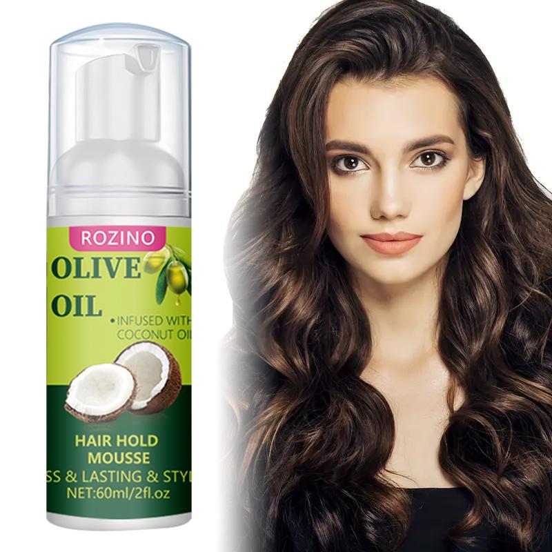 Olive Oil & Coconut Oil Hair Styling Mousse, Long-lasting Hold Hair Setting Mousse, Hair Care & Styling Product for Women & Men, Curly Haircare, Lightweight Frizz Control, Hair Styling Gel, Hair Products, Curl Defining Mousse