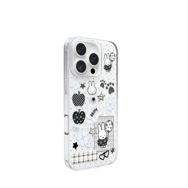 Cartoon Cute Kawaii Miffy Magnetic Transparent Shockproof Smartphone Case - Compatible with 11-17 Pro Max Plus Models, Designer Protection Casing Cover (QXG320)