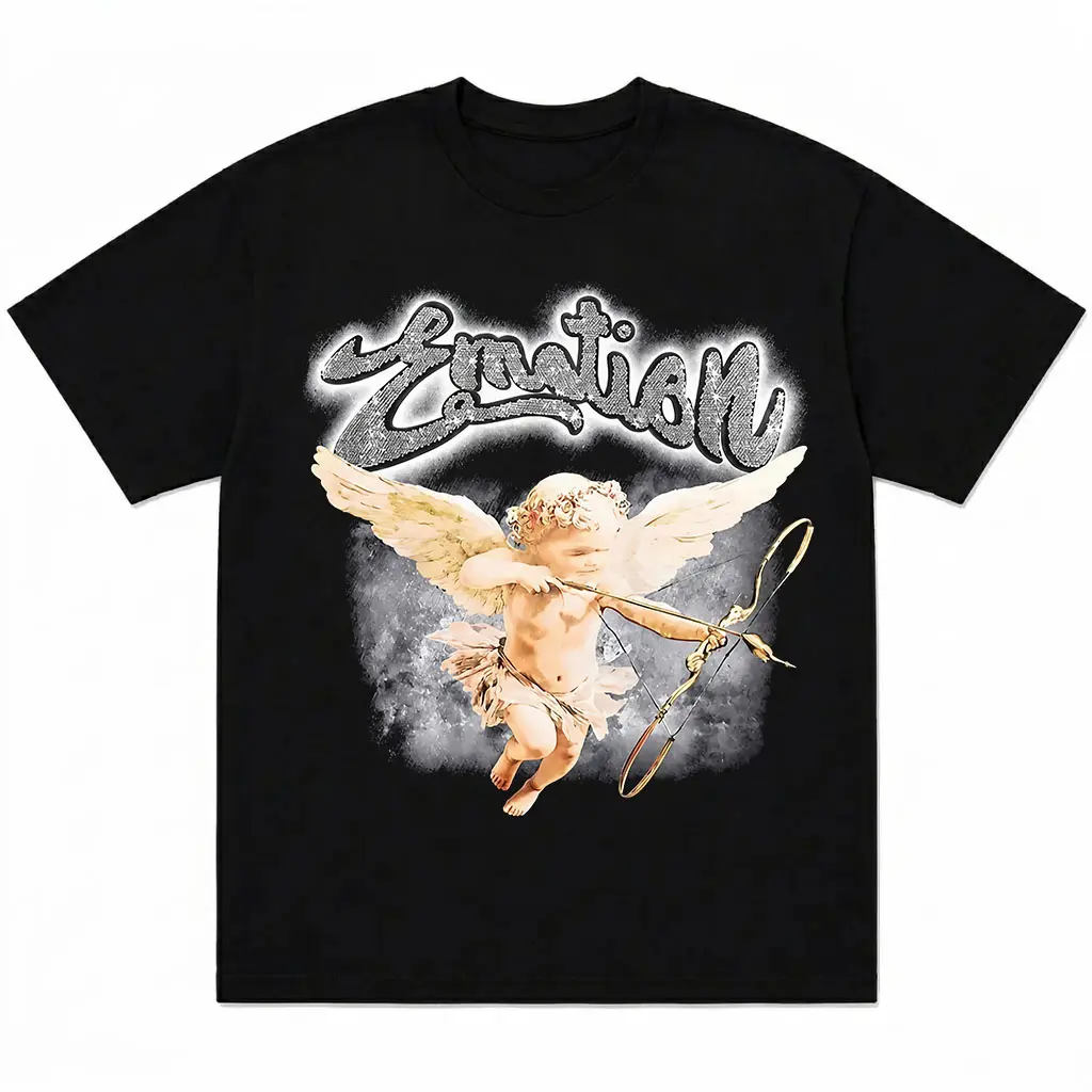 Men's Short-Sleeve Crew Neck T-Shirt - Streetwear, Retro Love Angel Cupid Graphic, Y2K Aesthetic Unisex Casual Top