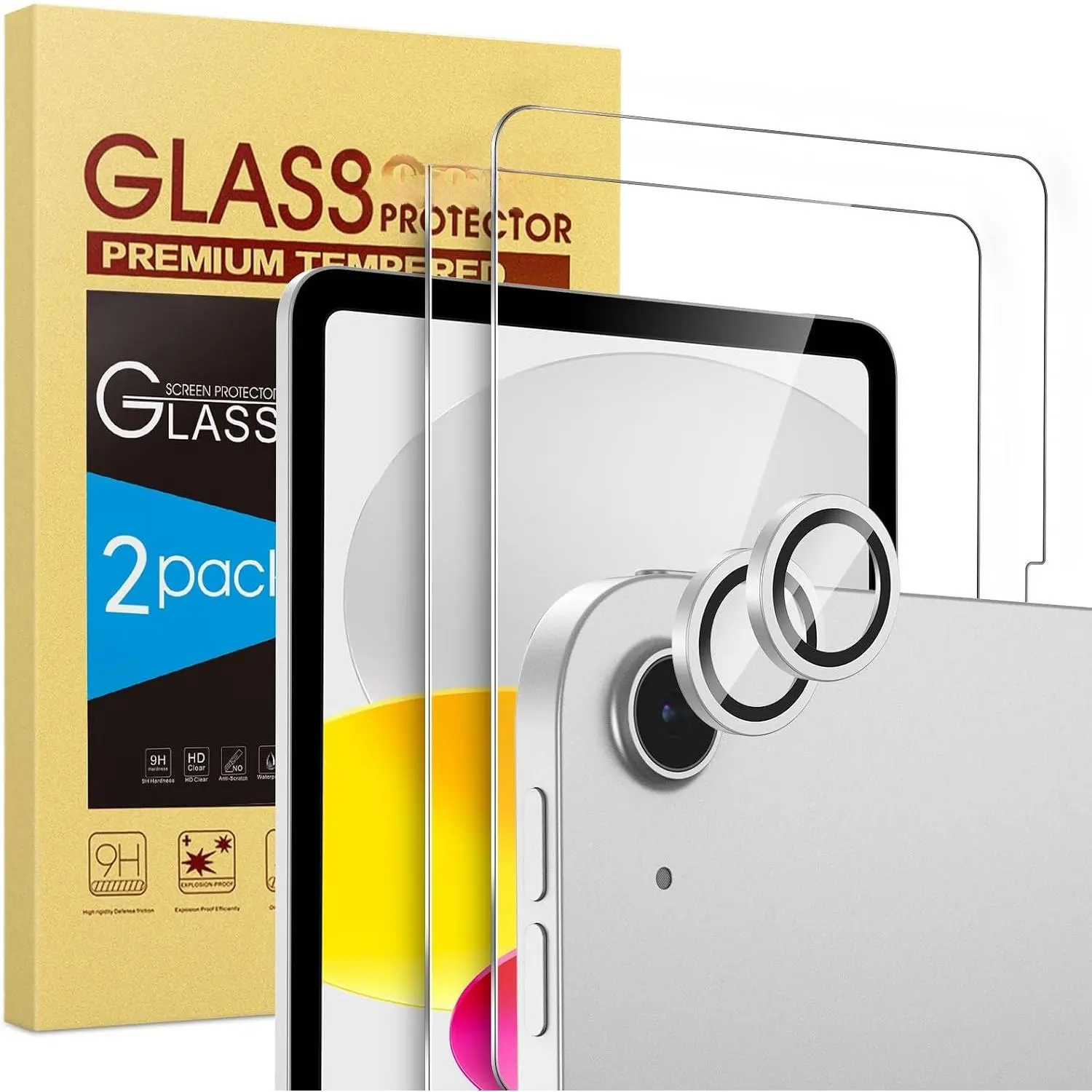 2+2 Pack Screen Protector for iPad (A16) 11th/10th Gen (11”/10.9”) | Tempered Glass + Camera Lens Protector Full Protection, Case Friendly, Anti Scratch,  Pencil Compatible-