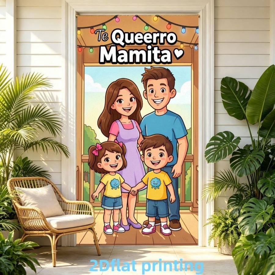 2D Flat Banner 1pc, Family Portrait Background Cloth, Mother's Day Blessing Curtain, Home Party Decor, Polyester Material, Multiple Sizes Available