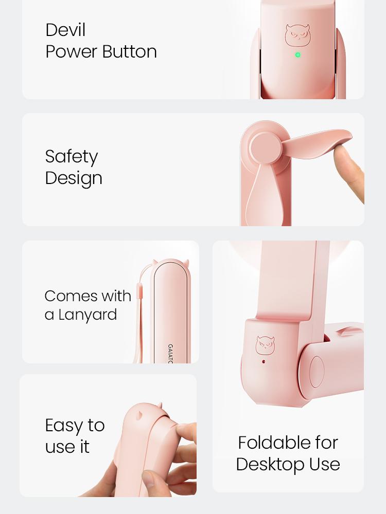 Mini Handheld Fan with Phone Charging - Gaiatop, Foldable Pocket Design, USB Battery-Powered, Ideal for Women, Travel, and Outdoors