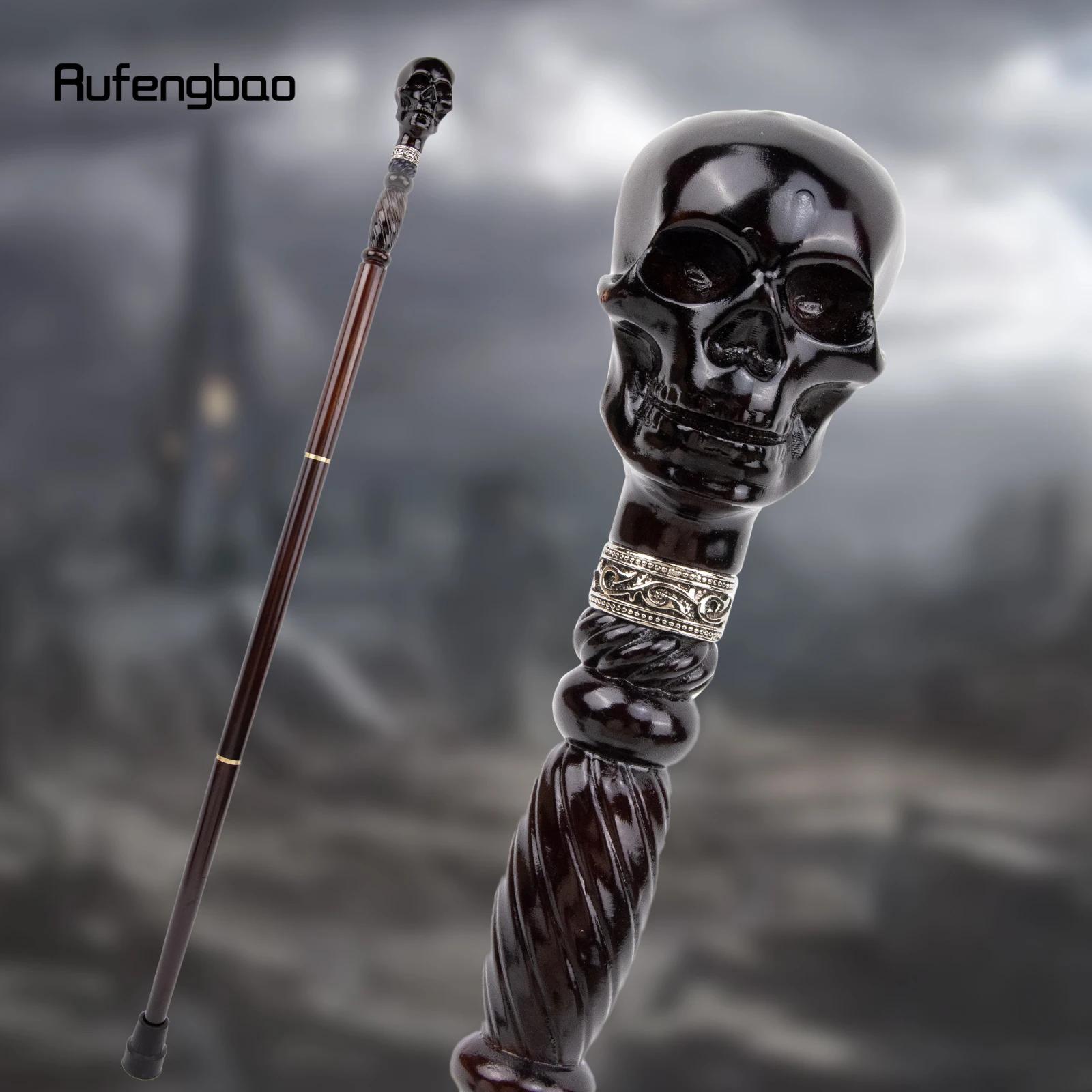 Black Creative Devil Skull Wooden Fashion Walking Stick Decorative Cospaly Wood Walking Cane Halloween Party Event Props Party Photo Prop Mace Wand Crosier 93cm