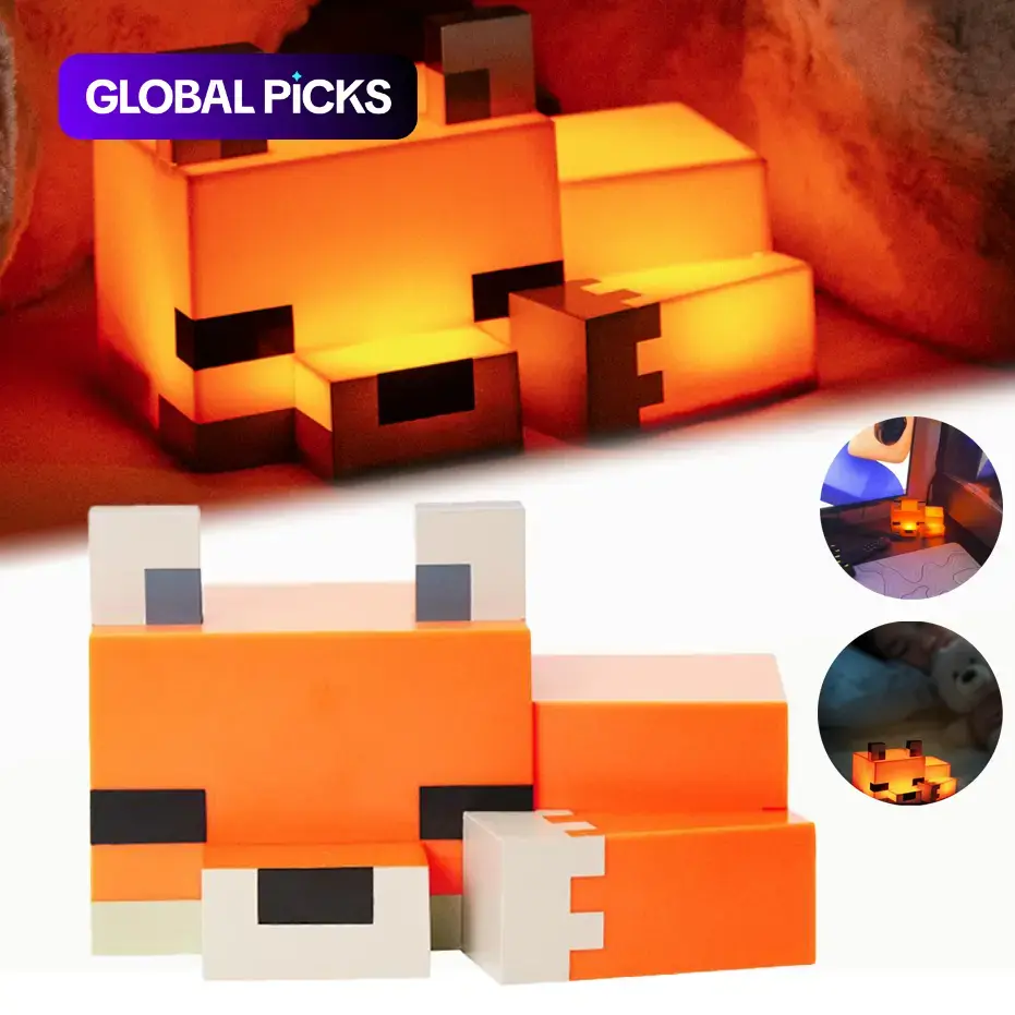Cute Fox Design Night Light, Soft Orange Glow, Gaming Room Decor for Boys and Girls, Novelty Lighting for Playroom and Bedroom, Mosaic Lamp