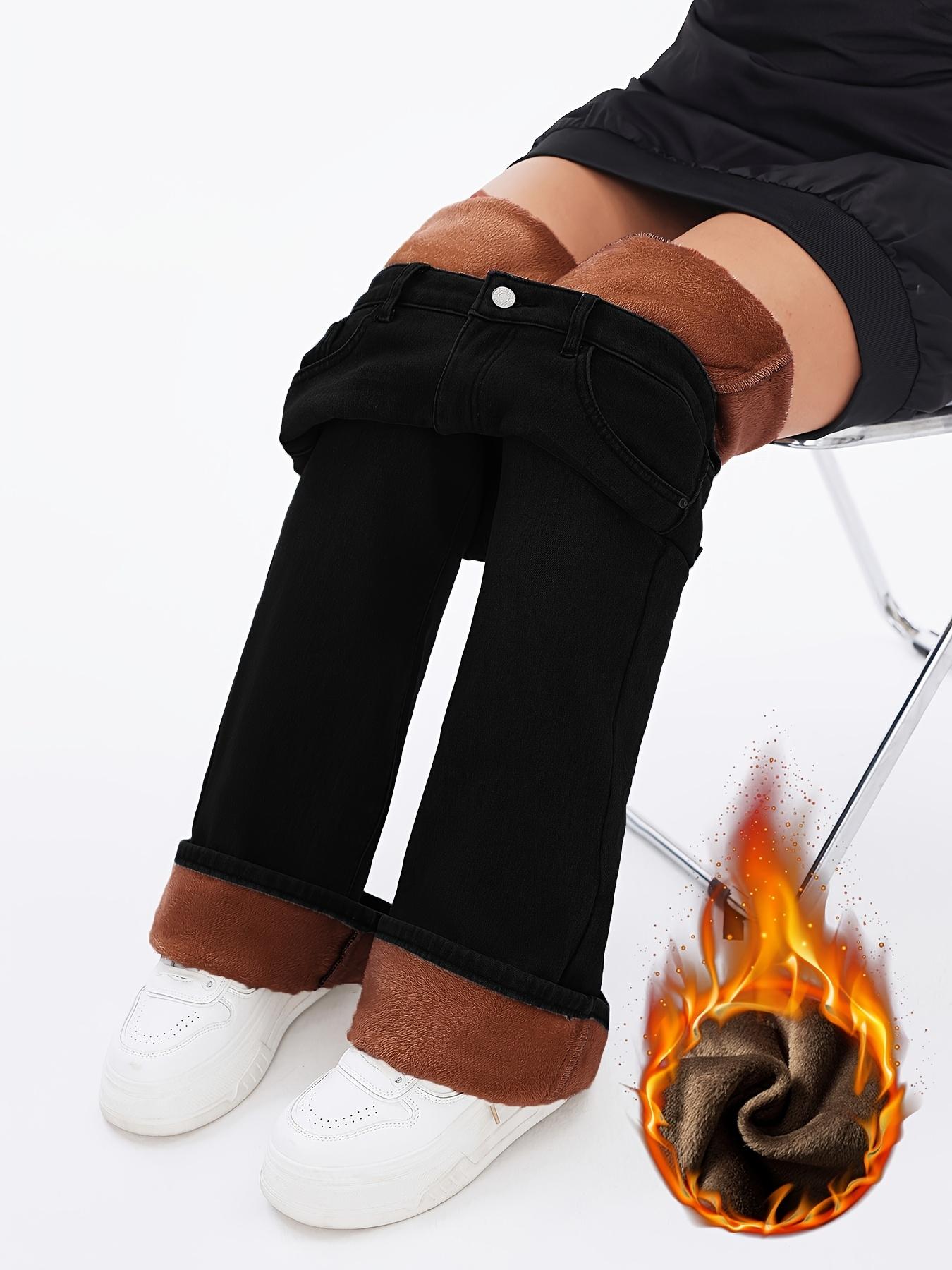 Women's Fall Winter Fleece Lined Jeans, Warm Comfortable Stretchy Woven Denim Jeans, High Waist Slim Fit Casual Wear, Pants