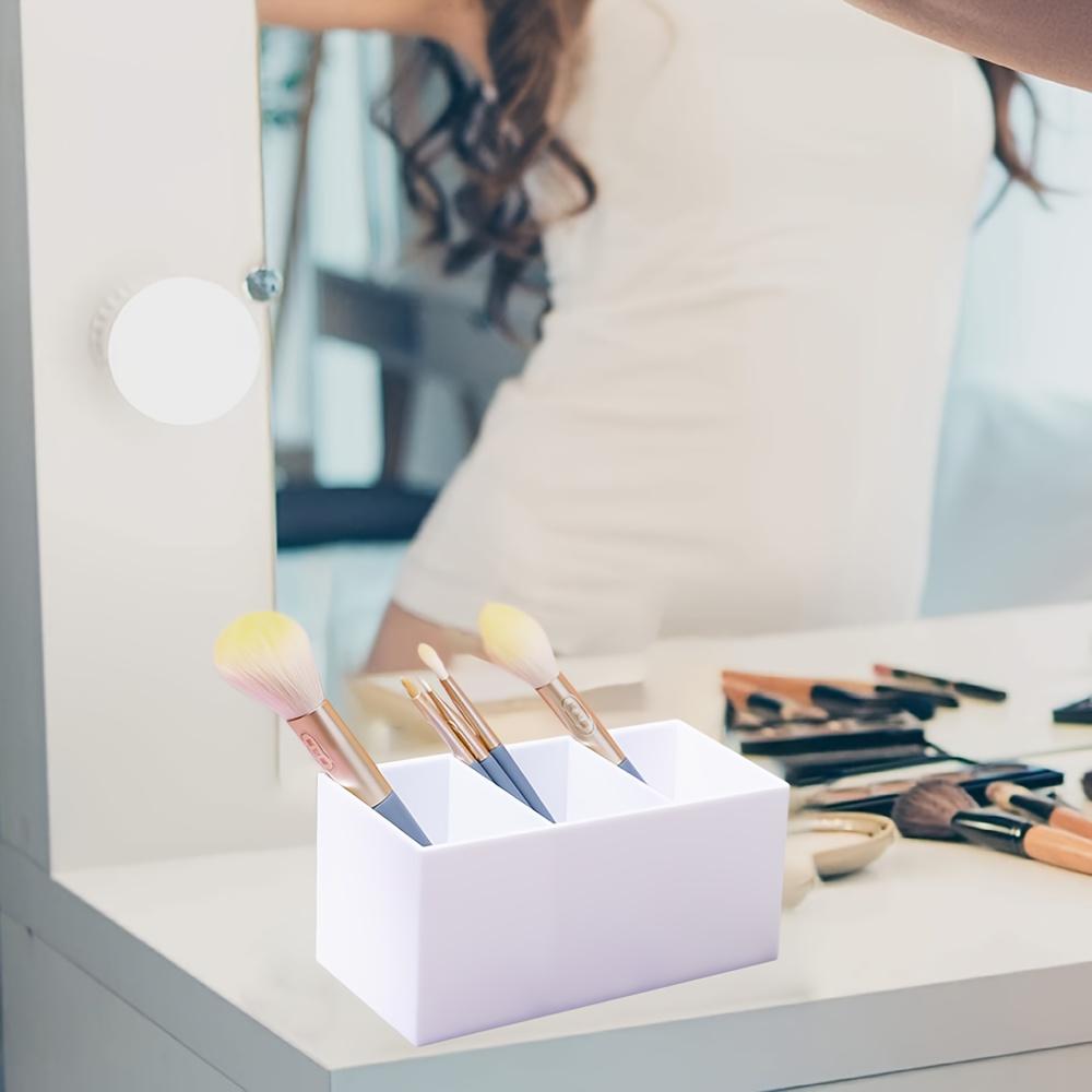 Acrylic Three-Compartment Makeup Organizer, Ideal for Brushes and Cosmetics, Bedroom Bathroom Office Storage, Minimalist Design