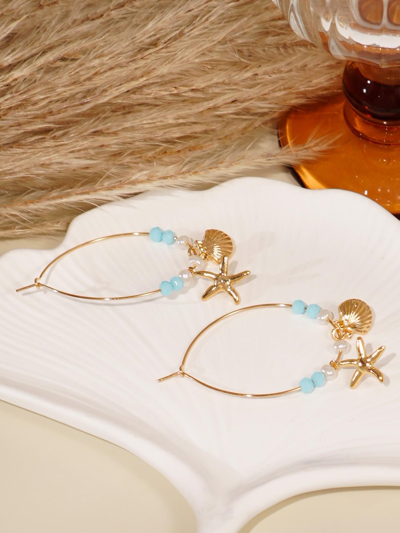 Beach Vacation Shell Starfish Earrings Set, Perfect for Women's Beach Party, Stylish Seashell Jewelry Accessories