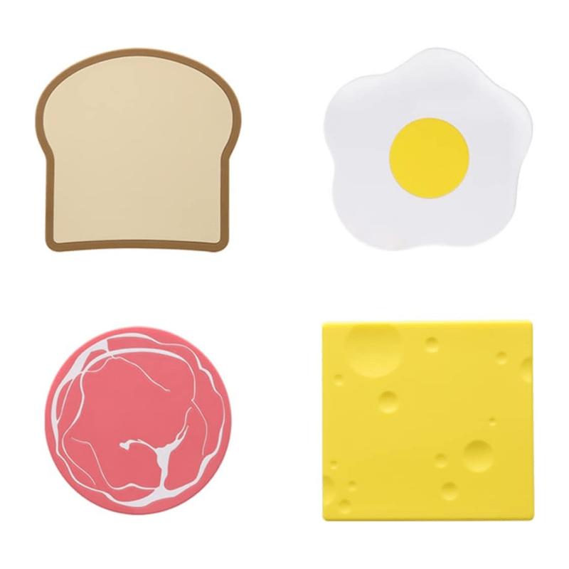 1pc of Silicone Coaster for HCute Food Shapedome Decor, Available in Four Designs: Ham, Cheese, Egg, And Toast Shapes.It Is Non-Slip, Heat-Resistant, And Serves As a Coffee Coaster And Desktop Protector.Easy to Clean by Hand, Perfect for Families, Cafes