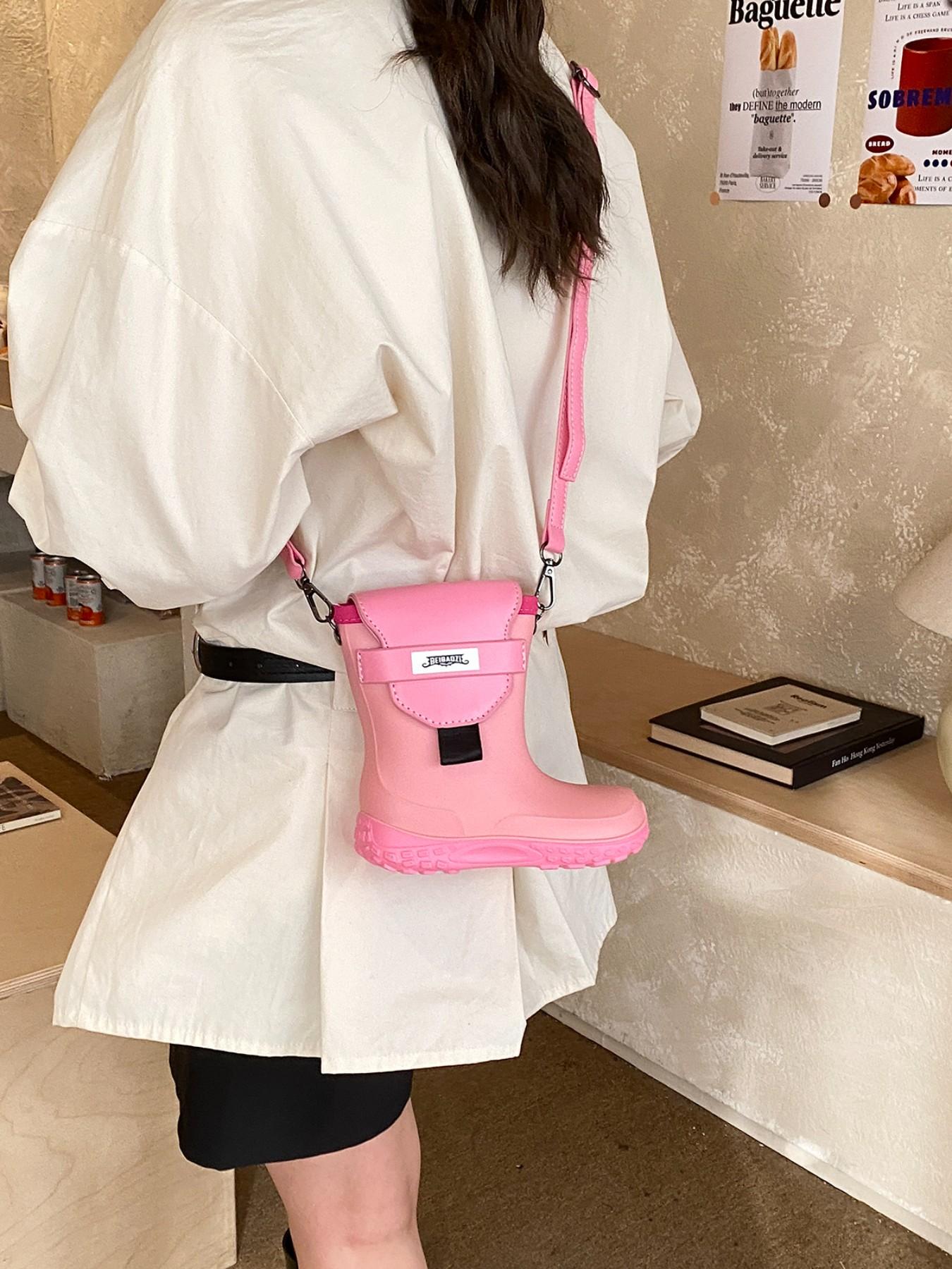 Unique Street Style Rain Boot Design, Playful Twist, Colorblock Pattern, Adjustable Shoulder Strap, Suitable for Sweet Girls & Cool Guys, High-End Look